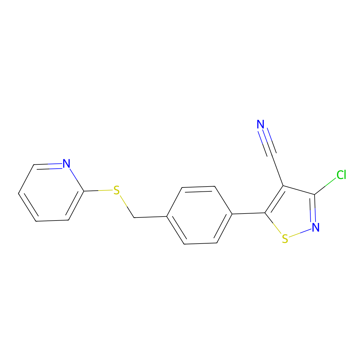 3-Chloro-5-{4-[(pyridin-2-ylthio)methyl]phenyl}isothiazole-4-carbonitrile molecular structure, CAS 662138-30-9