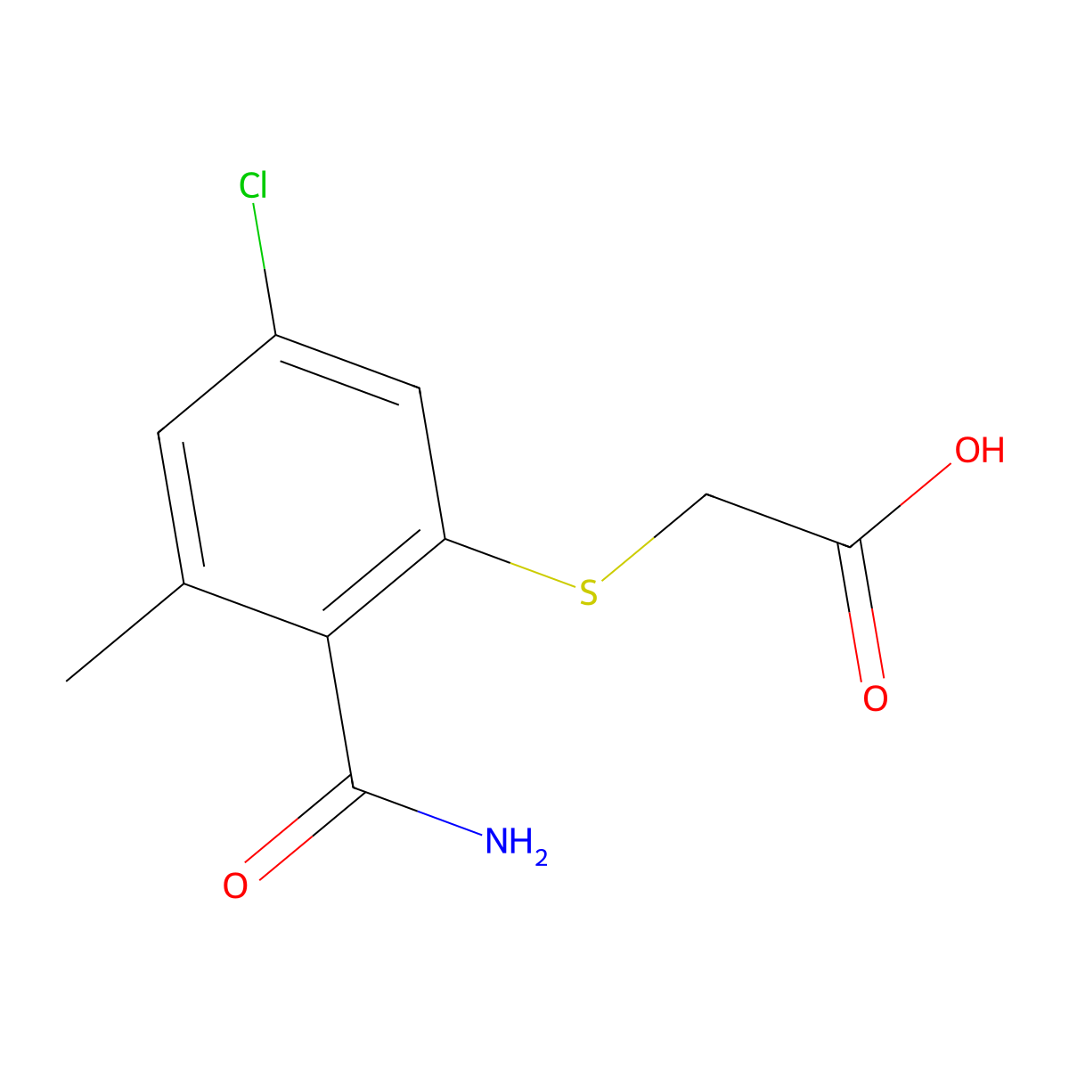 Acetic acid, 2-((2-(aminocarbonyl)-5-chloro-3-methylphenyl)thio)- molecular structure, CAS 66214-43-5