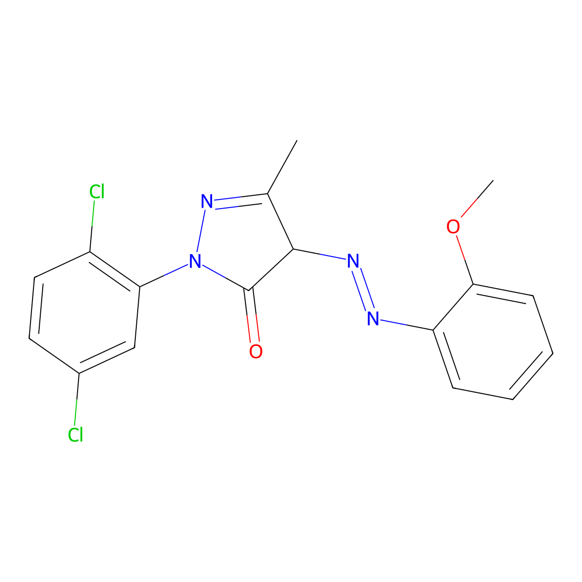 3H-Pyrazol-3-one, 2-(2,5-dichlorophenyl)-2,4-dihydro-4-[2-(2-methoxyphenyl)diazenyl]-5-methyl- molecular structure, CAS 66214-45-7