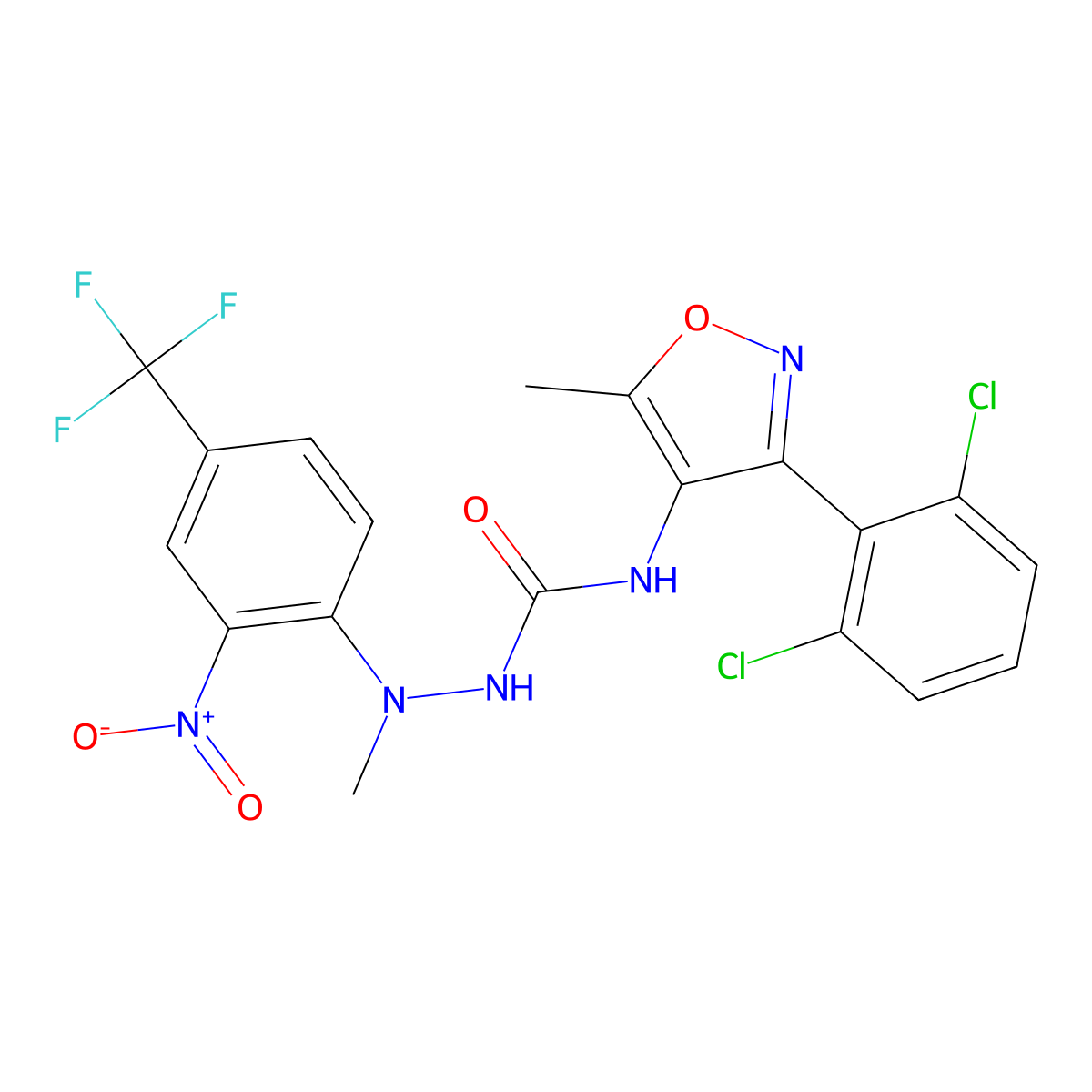 N-[3-(2,6-Dichlorophenyl)-5-methyl-4-isoxazolyl]-2-methyl-2-[2-nitro-4-(trifluoromethyl)phenyl]hydrazinecarboxamide molecular structure, CAS 662146-06-7