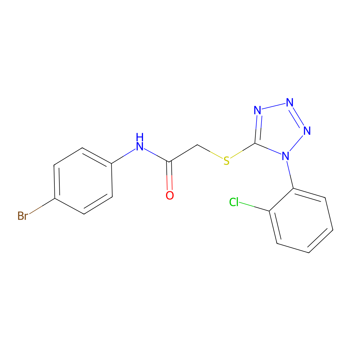 N-(4-bromophenyl)-2-[1-(2-chlorophenyl)tetrazol-5-yl]sulfanylacetamide molecular structure, CAS 662155-19-3