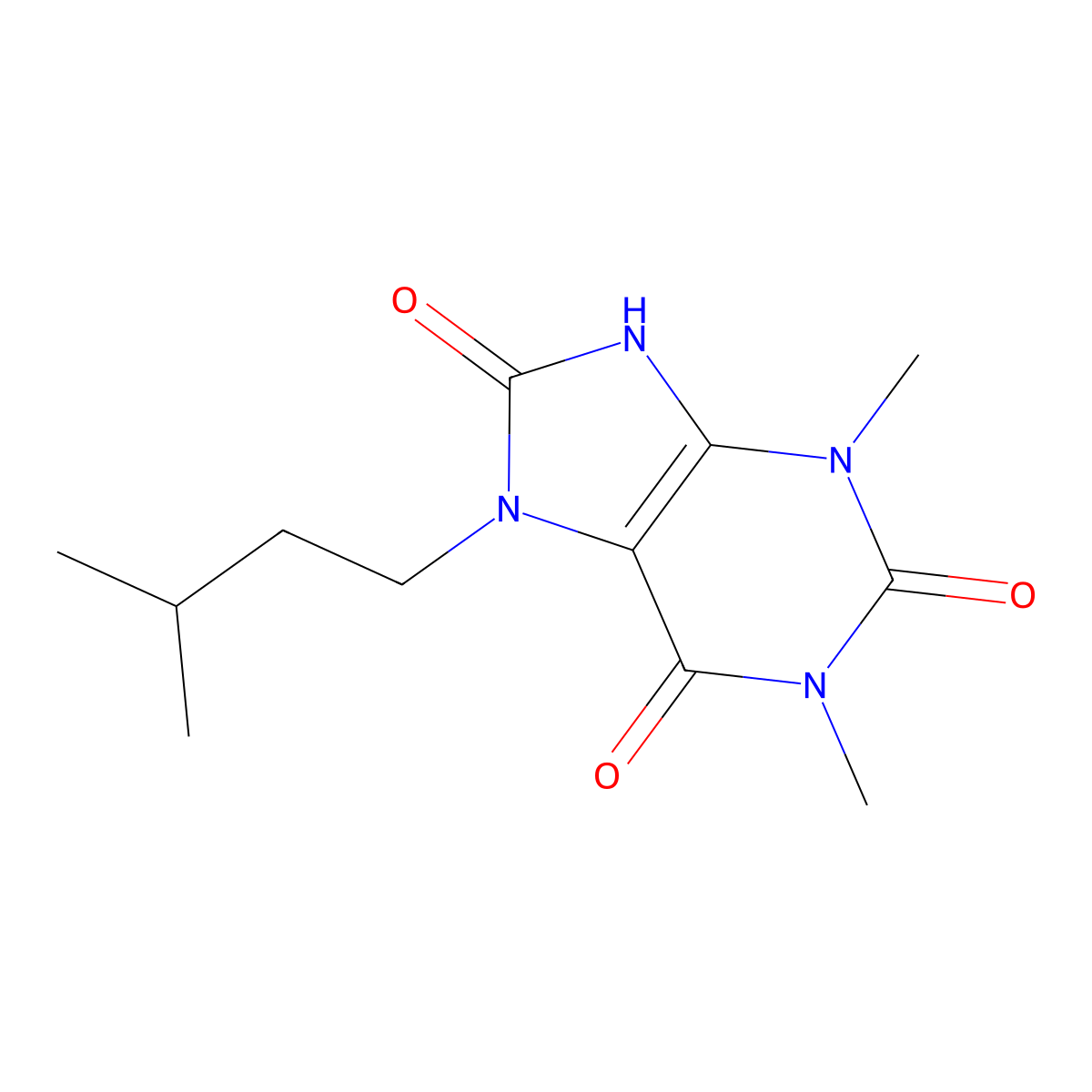 1,3-dimethyl-7-(3-methylbutyl)-9H-purine-2,6,8-trione molecular structure, CAS 662155-21-7