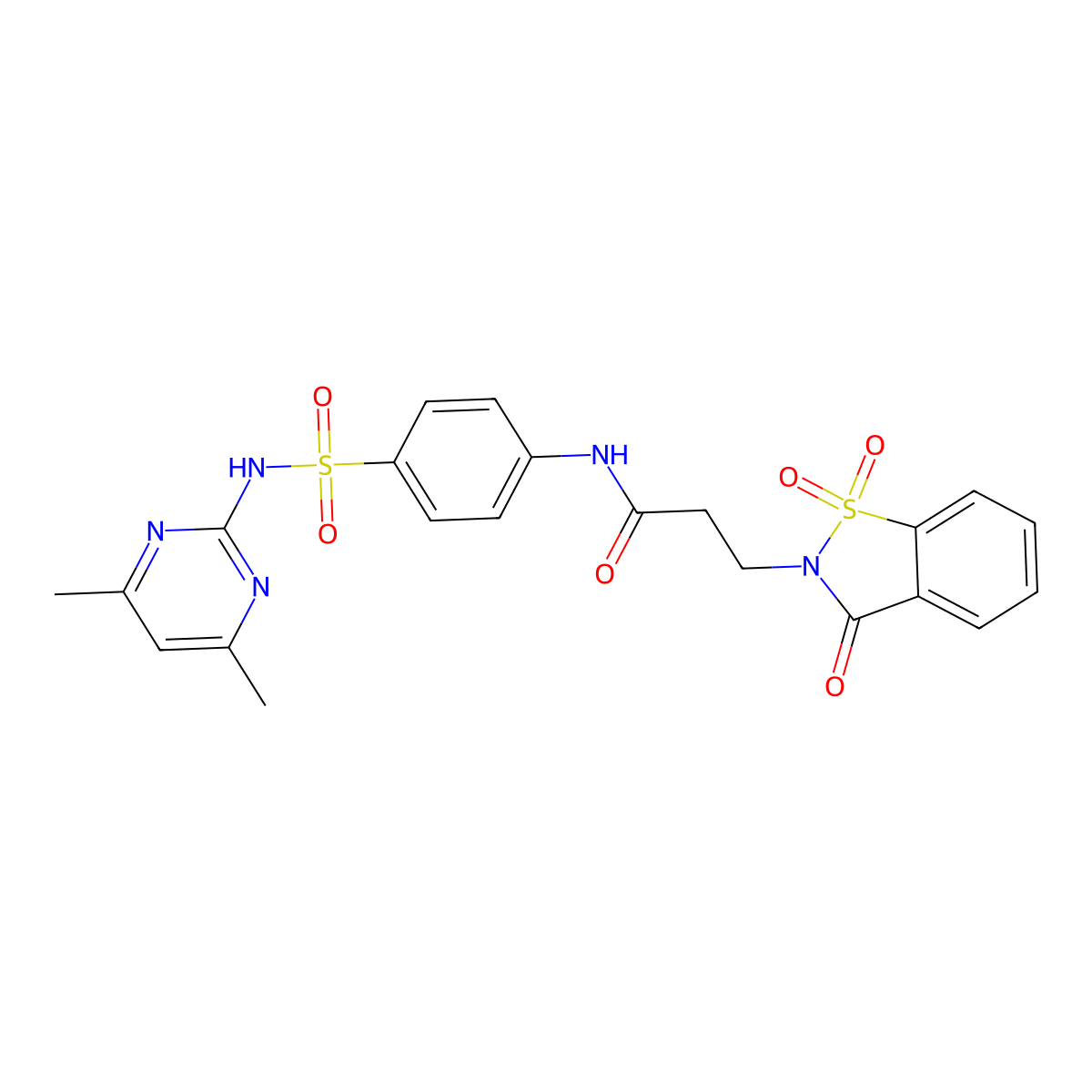 N-[4-[(4,6-dimethylpyrimidin-2-yl)sulfamoyl]phenyl]-3-(1,1,3-trioxo-1,2-benzothiazol-2-yl)propanamide molecular structure, CAS 662155-29-5