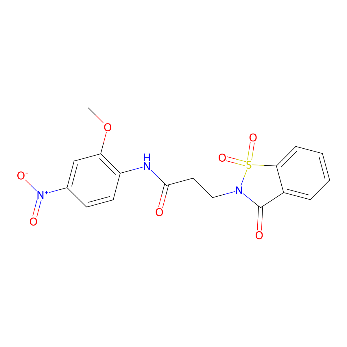 3-(1,1-dioxido-3-oxo-1,2-benzothiazol-2(3H)-yl)-N-(2-methoxy-4-nitrophenyl)propanamide molecular structure, CAS 662155-30-8