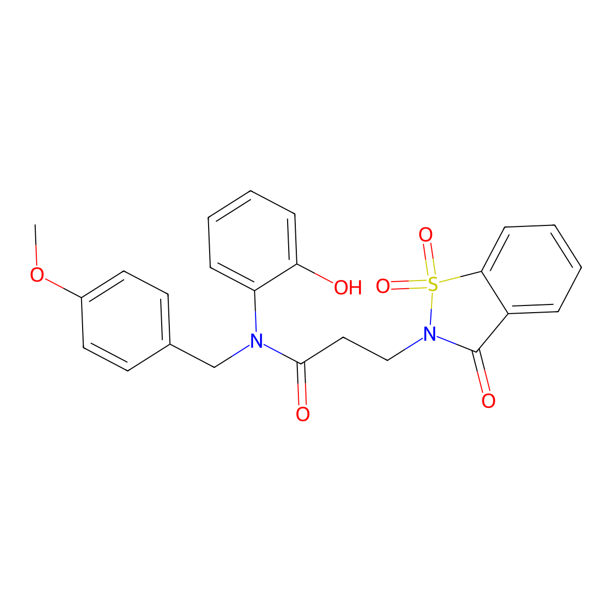 N-(2-hydroxyphenyl)-N-[(4-methoxyphenyl)methyl]-3-(1,1,3-trioxo-1,2-benzothiazol-2-yl)propanamide molecular structure, CAS 662155-31-9