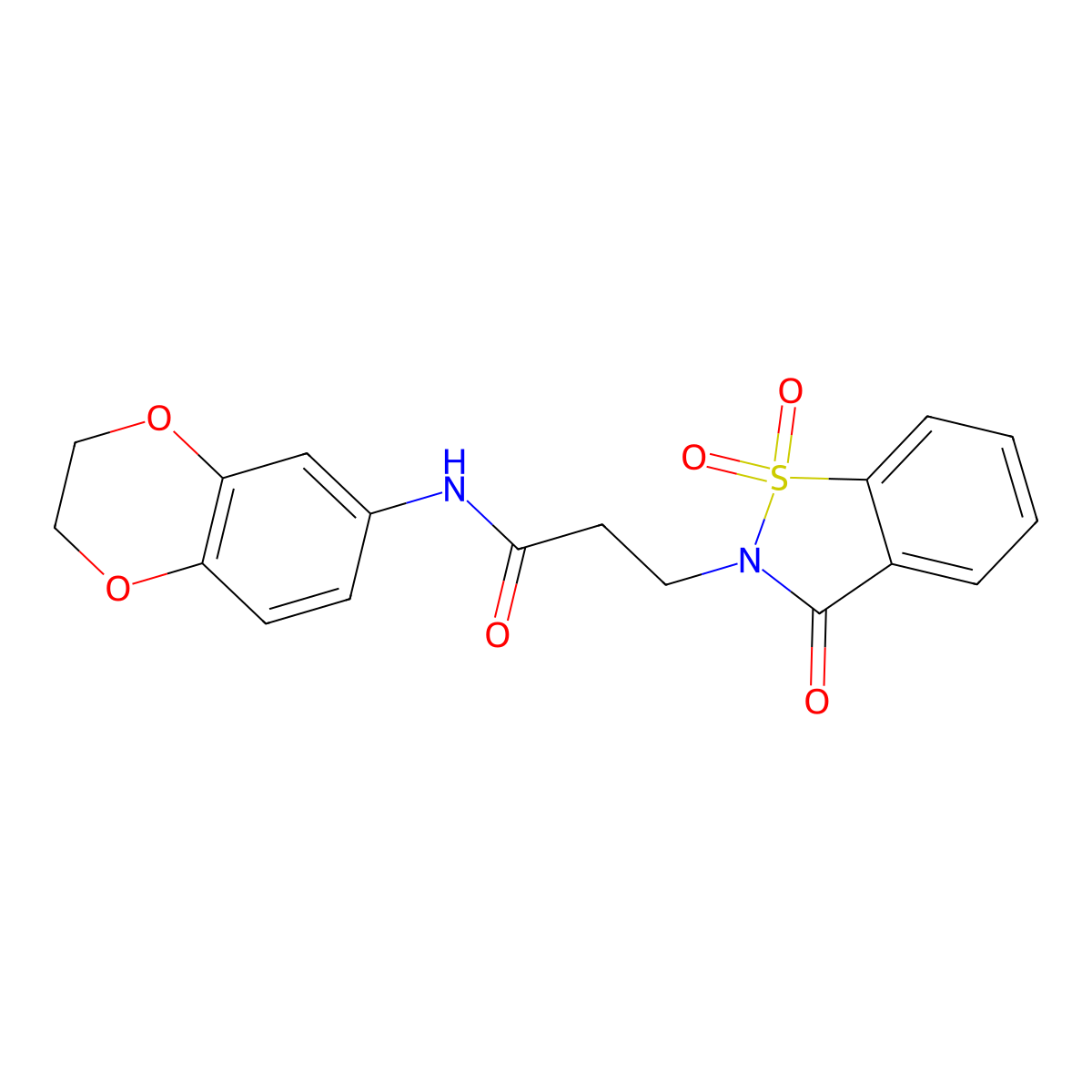 N-(2,3-dihydro-1,4-benzodioxin-6-yl)-3-(1,1-dioxido-3-oxo-1,2-benzisothiazol-2(3H)-yl)propanamide molecular structure, CAS 662155-33-1