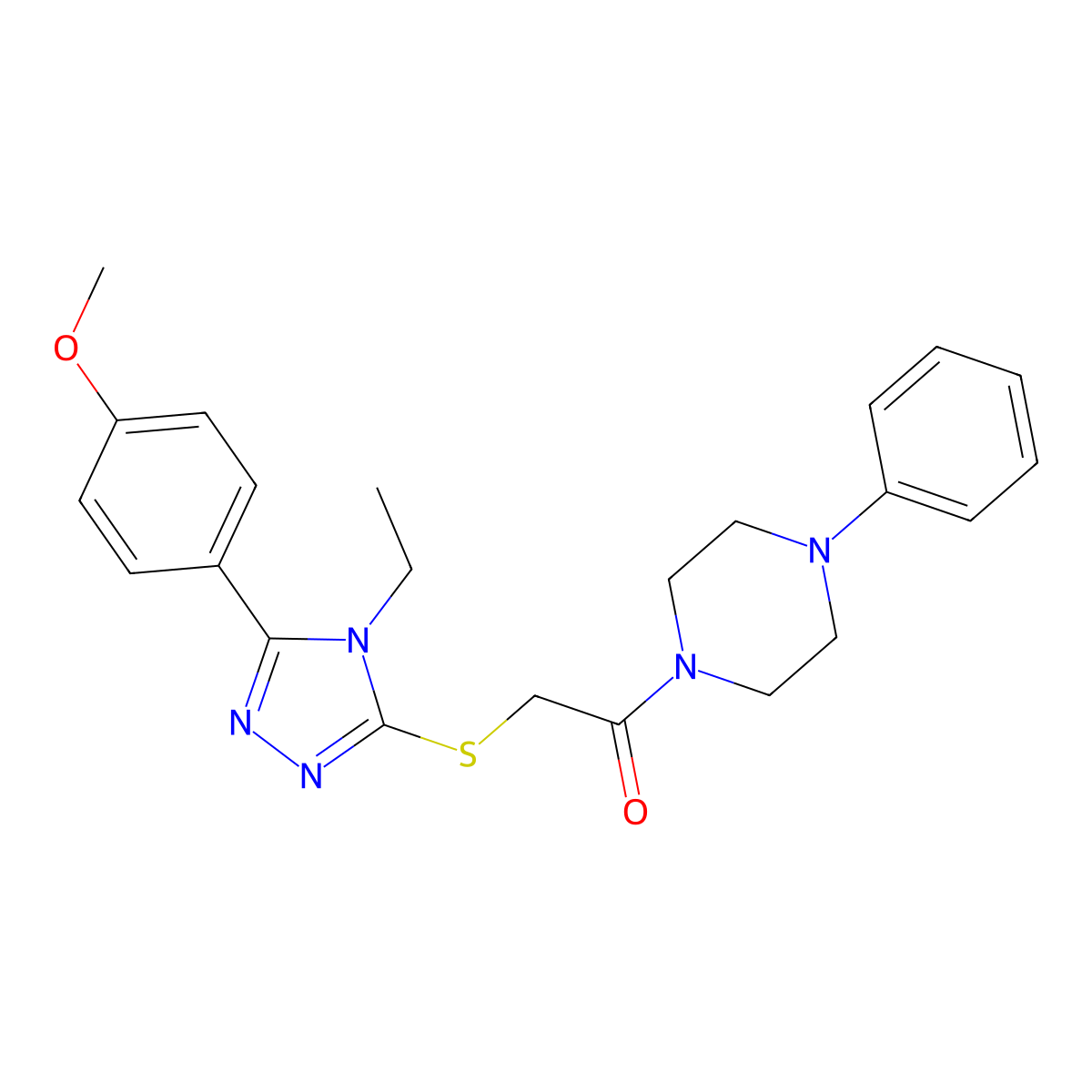 2-[[4-Ethyl-5-(4-methoxyphenyl)-1,2,4-triazol-3-yl]sulfanyl]-1-(4-phenylpiperazin-1-yl)ethanone molecular structure, CAS 662155-70-6
