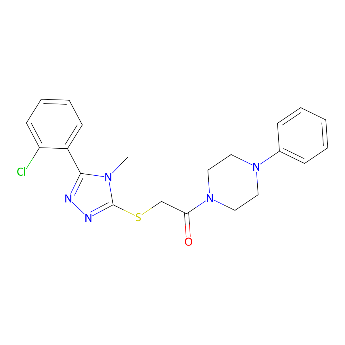 2-[[5-(2-Chlorophenyl)-4-methyl-1,2,4-triazol-3-yl]sulfanyl]-1-(4-phenylpiperazin-1-yl)ethanone molecular structure, CAS 662155-72-8