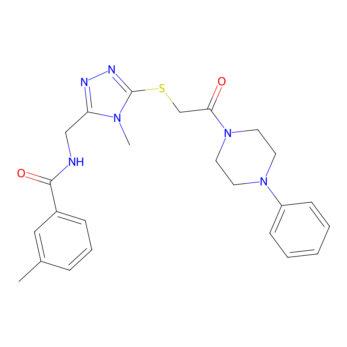 3-methyl-N-[[4-methyl-5-[2-oxo-2-(4-phenylpiperazin-1-yl)ethyl]sulfanyl-1,2,4-triazol-3-yl]methyl]benzamide molecular structure, CAS 662155-75-1