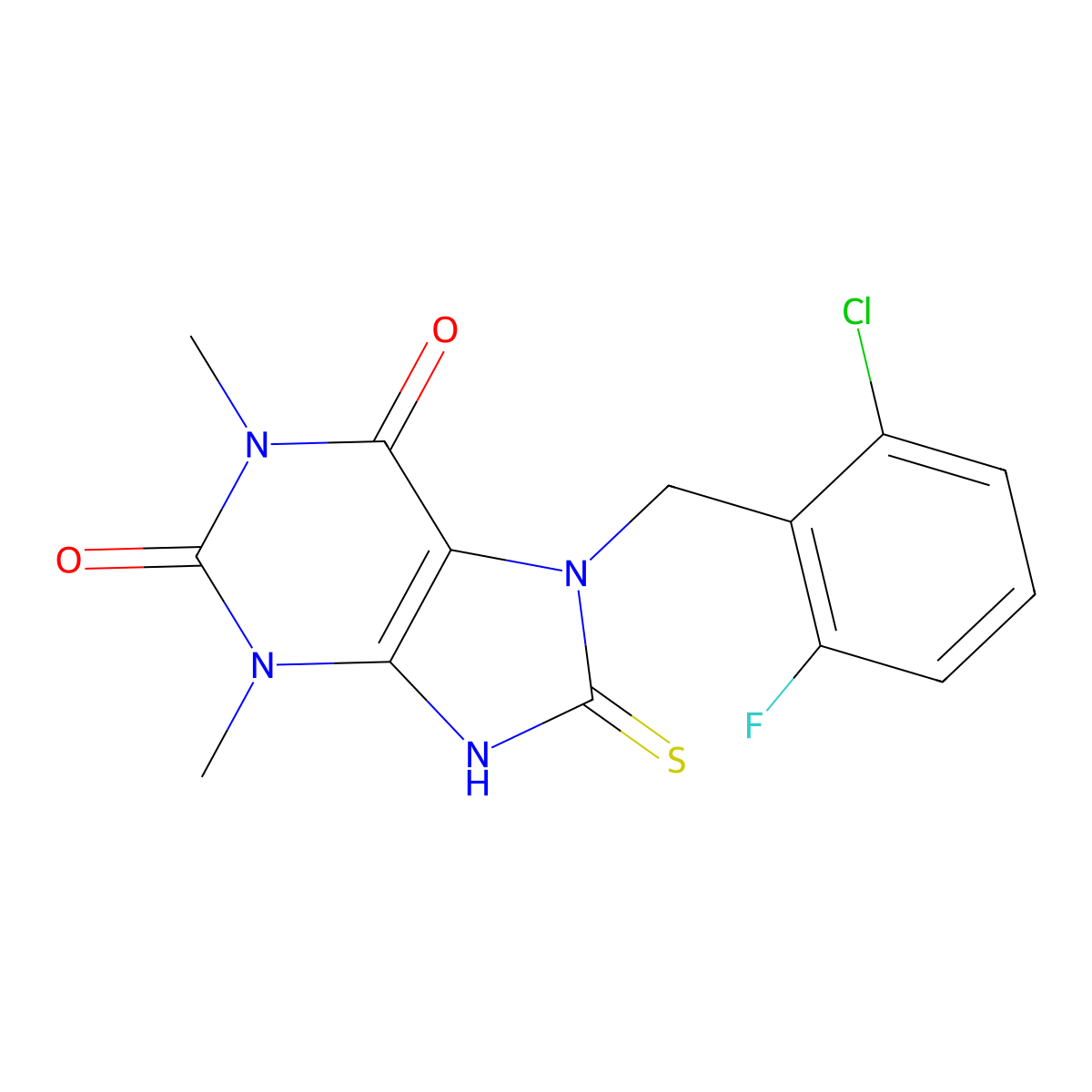 7-[(2-chloro-6-fluorophenyl)methyl]-1,3-dimethyl-8-sulfanylidene-9H-purine-2,6-dione molecular structure, CAS 662156-25-4