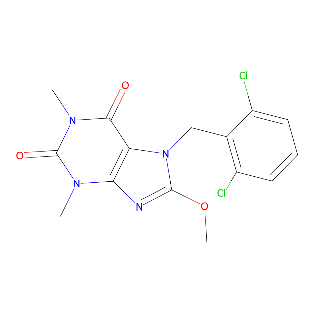 7-(2,6-dichlorobenzyl)-8-methoxy-1,3-dimethyl-3,7-dihydro-1H-purine-2,6-dione molecular structure, CAS 662158-28-3