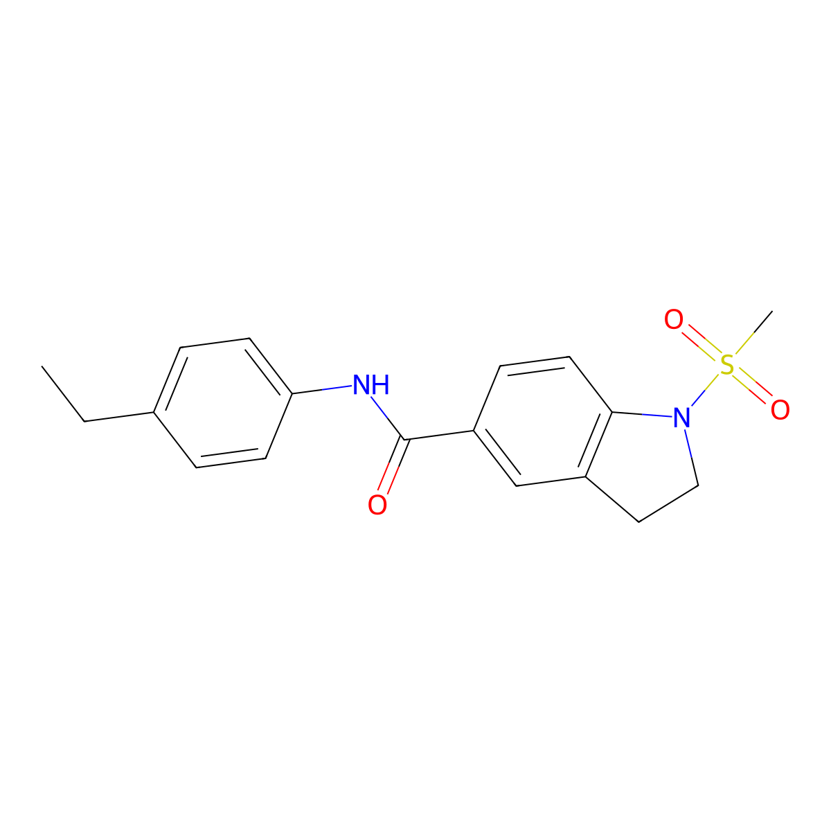 N-(4-ethylphenyl)-1-(methylsulfonyl)-5-indolinecarboxamide molecular structure, CAS 662158-67-0