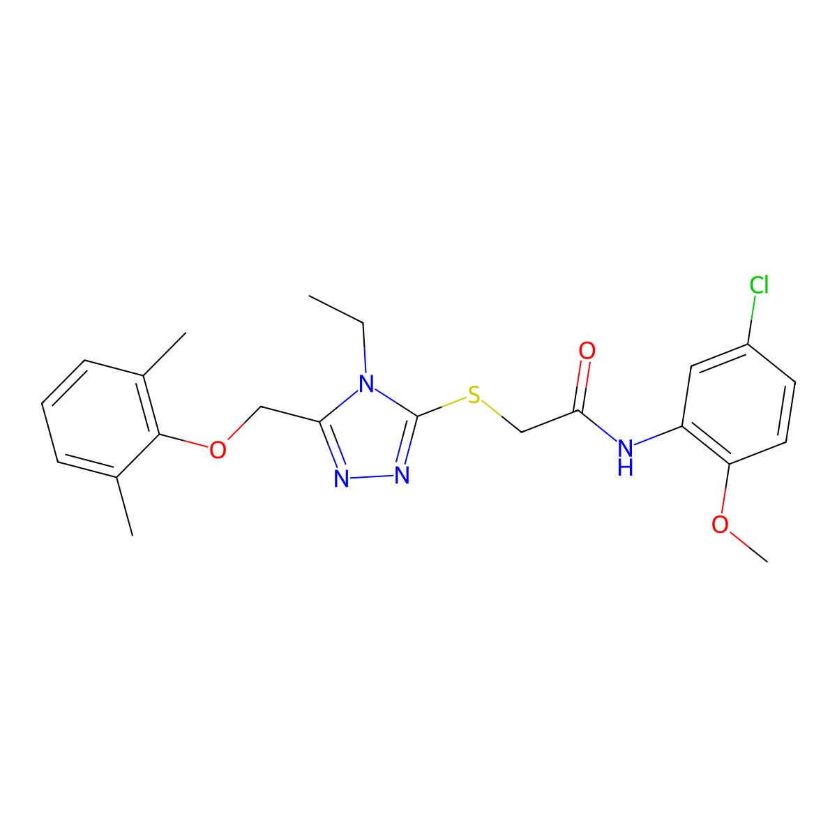 N-(5-chloro-2-methoxyphenyl)-2-({5-[(2,6-dimethylphenoxy)methyl]-4-ethyl-4H-1,2,4-triazol-3-yl}sulfanyl)acetamide molecular structure, CAS 662158-84-1