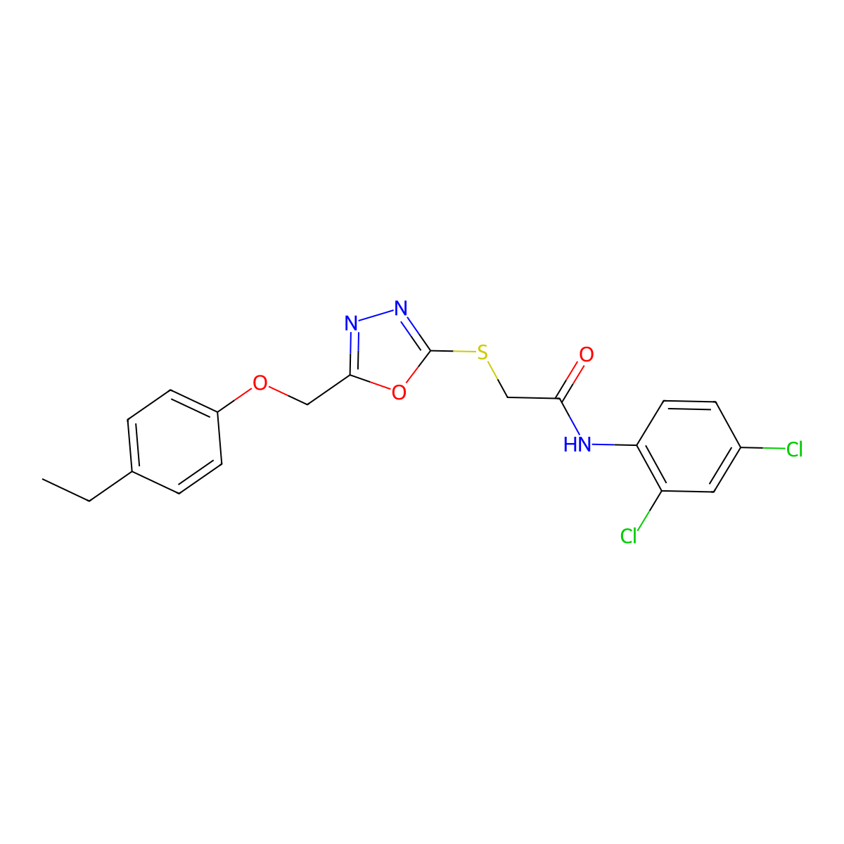 N-(2,4-dichlorophenyl)-2-({5-[(4-ethylphenoxy)methyl]-1,3,4-oxadiazol-2-yl}sulfanyl)acetamide molecular structure, CAS 662158-92-1