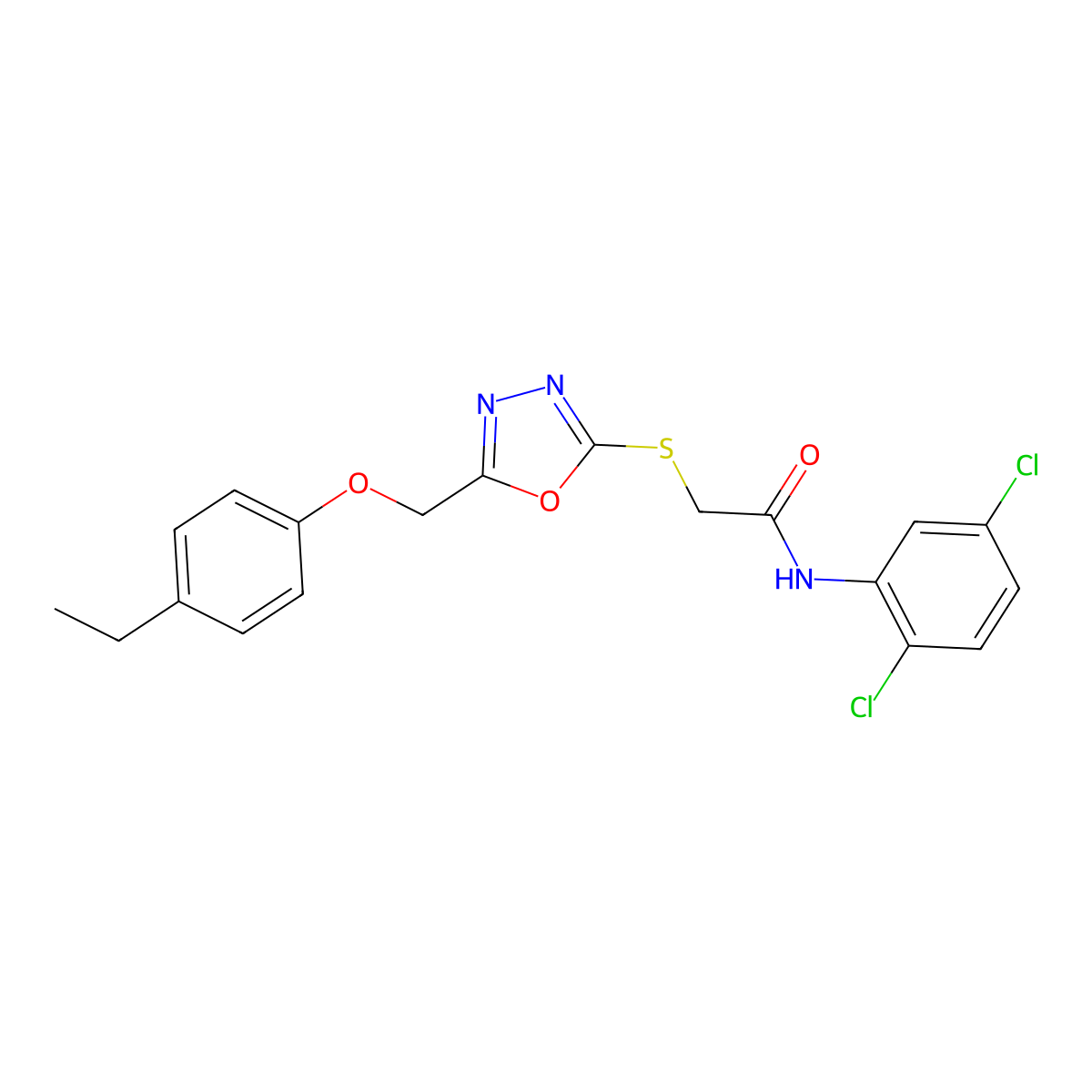 N-(2,5-dichlorophenyl)-2-({5-[(4-ethylphenoxy)methyl]-1,3,4-oxadiazol-2-yl}sulfanyl)acetamide molecular structure, CAS 662158-93-2