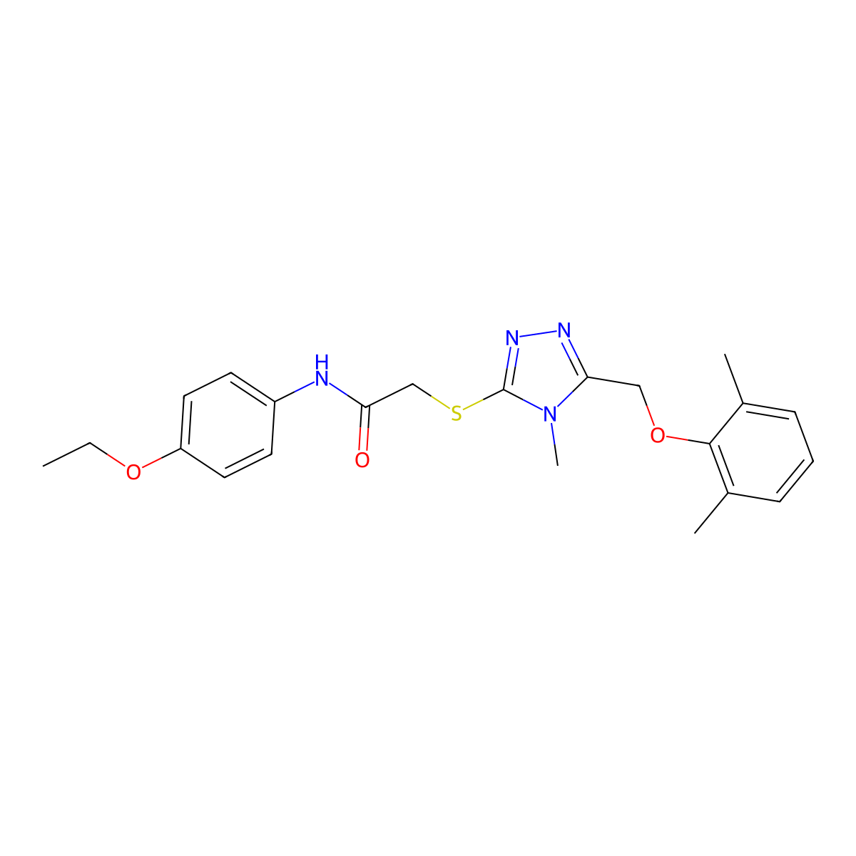 2-({5-[(2,6-dimethylphenoxy)methyl]-4-methyl-4H-1,2,4-triazol-3-yl}sulfanyl)-N-(4-ethoxyphenyl)acetamide molecular structure, CAS 662158-94-3