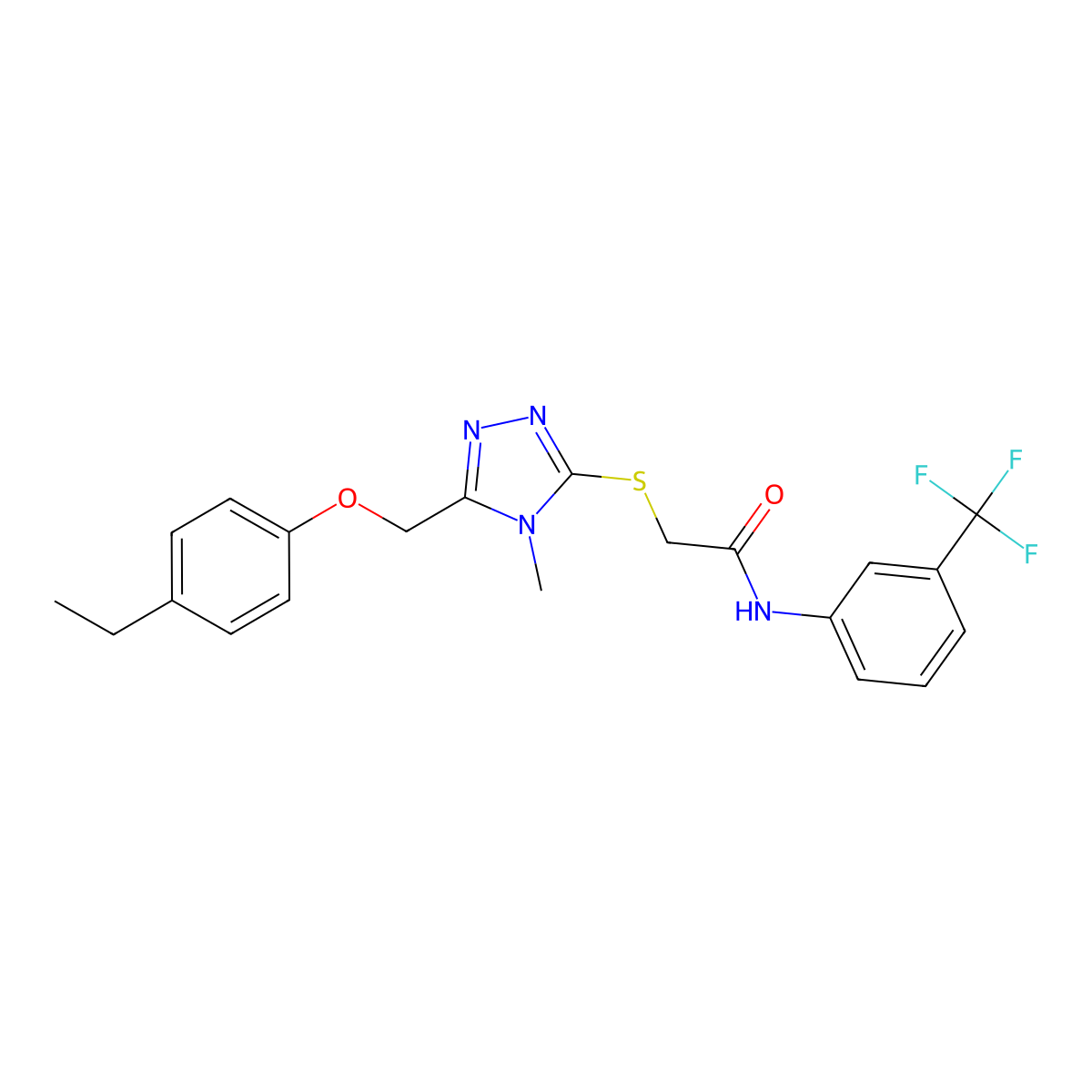 2-({5-[(4-ethylphenoxy)methyl]-4-methyl-4H-1,2,4-triazol-3-yl}sulfanyl)-N-[3-(trifluoromethyl)phenyl]acetamide molecular structure, CAS 662159-10-6