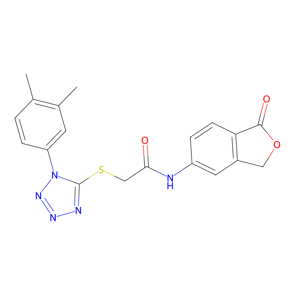 2-[1-(3,4-dimethylphenyl)tetrazol-5-yl]sulfanyl-N-(1-oxo-3H-2-benzofuran-5-yl)acetamide molecular structure, CAS 662159-24-2