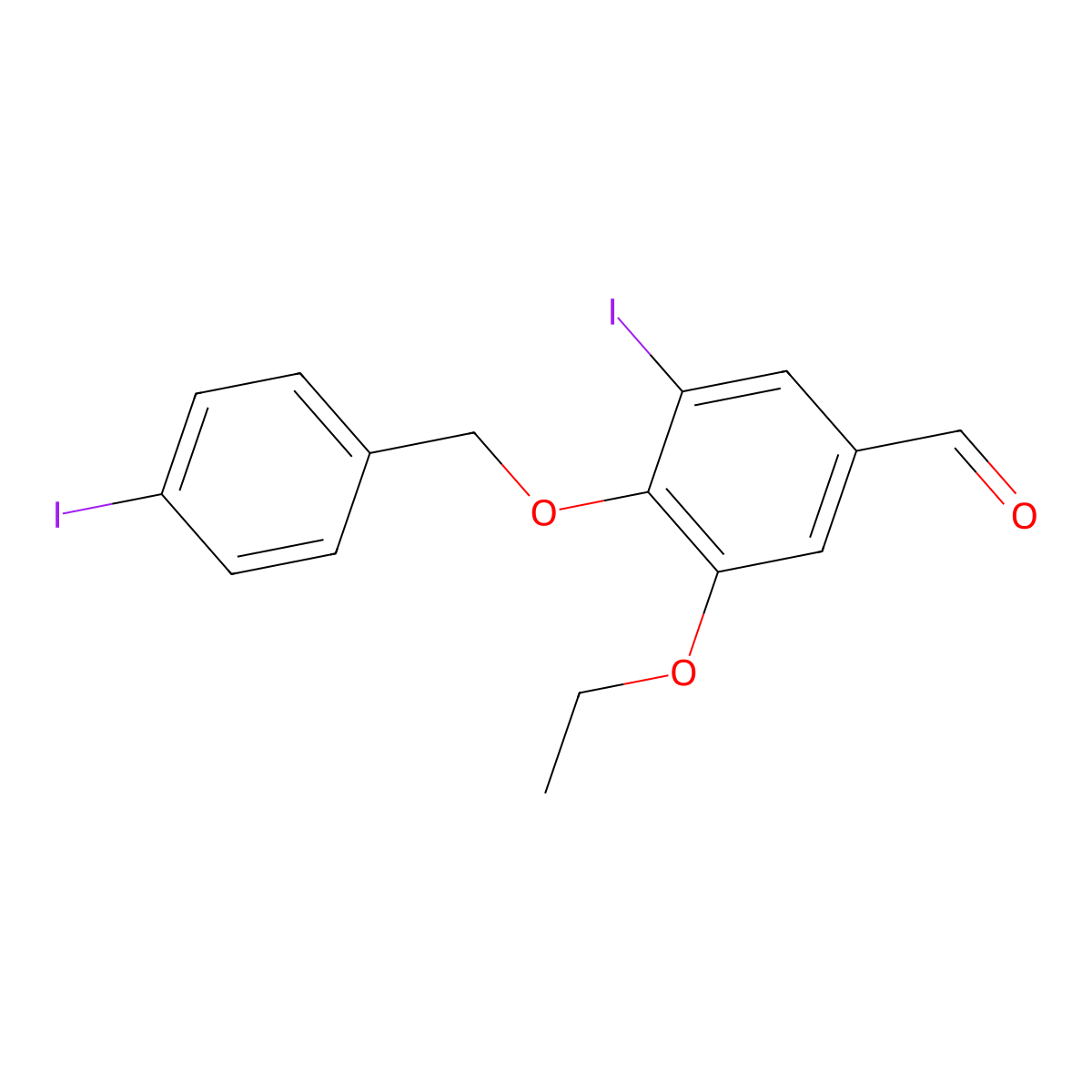 3-Ethoxy-5-iodo-4-[(4-iodobenzyl)oxy]benzaldehyde molecular structure, CAS 662159-41-3