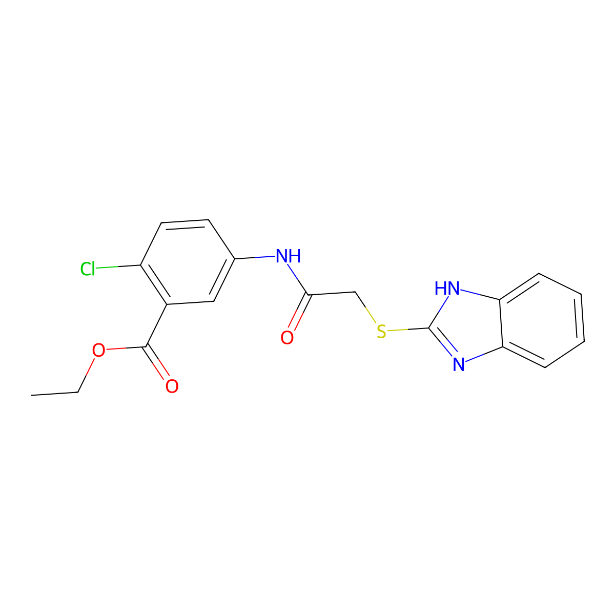 ethyl 5-{[(1H-benzimidazol-2-ylsulfanyl)acetyl]amino}-2-chlorobenzoate molecular structure, CAS 662162-90-5