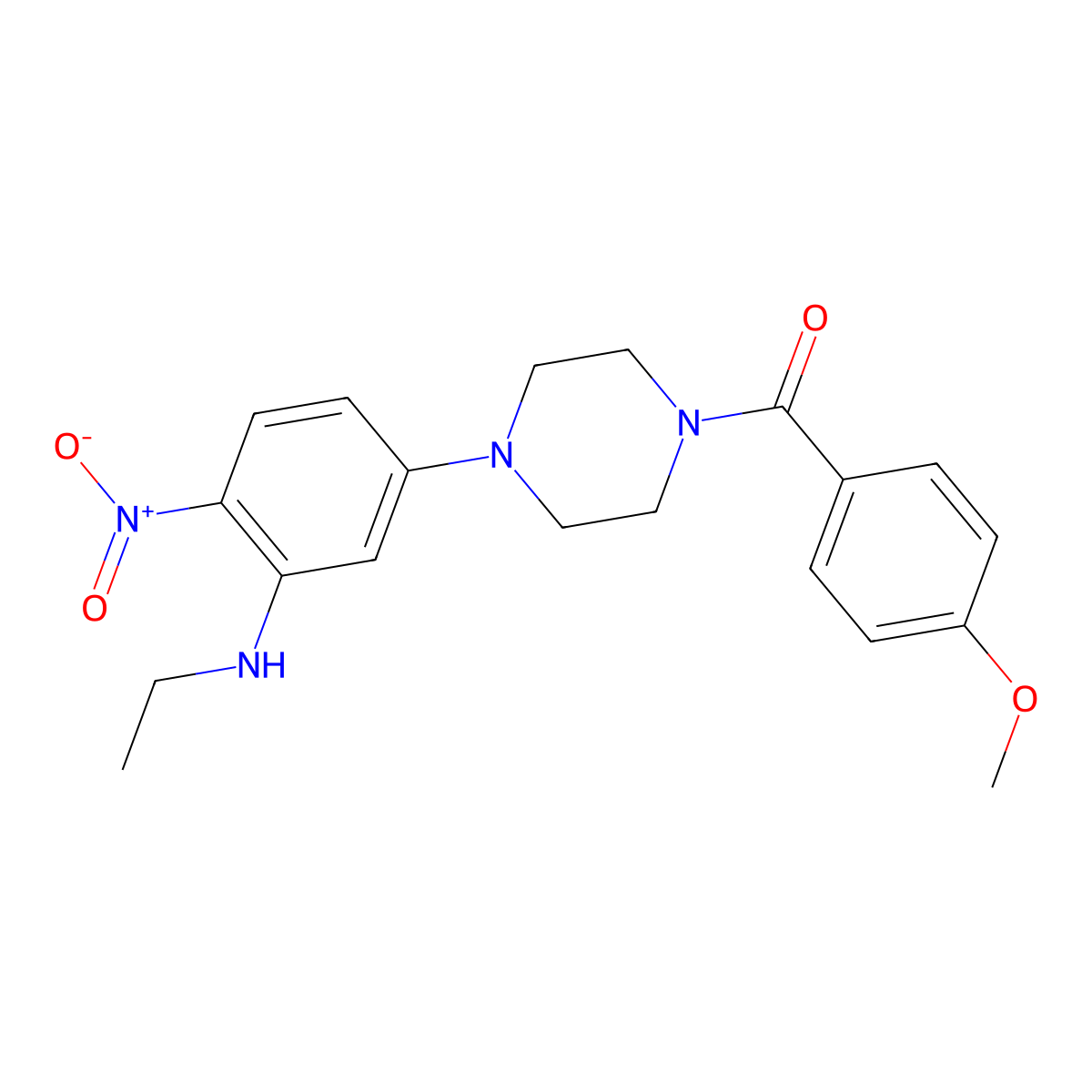 [4-[3-(Ethylamino)-4-nitrophenyl]piperazin-1-yl]-(4-methoxyphenyl)methanone molecular structure, CAS 662163-63-5