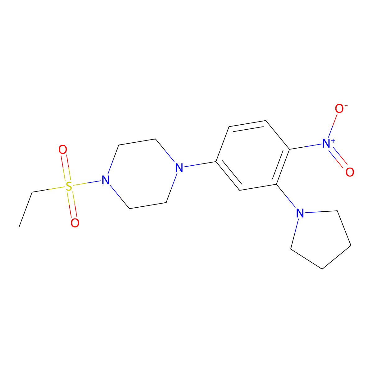 1-Ethylsulfonyl-4-(4-nitro-3-pyrrolidin-1-ylphenyl)piperazine molecular structure, CAS 662163-69-1