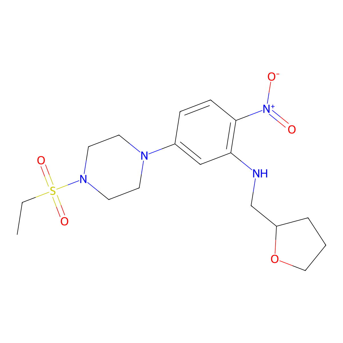 5-(4-ethylsulfonylpiperazin-1-yl)-2-nitro-N-(oxolan-2-ylmethyl)aniline molecular structure, CAS 662163-71-5