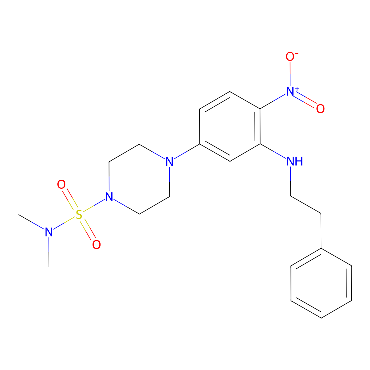 N,N-dimethyl-4-{4-nitro-3-[(2-phenylethyl)amino]phenyl}piperazine-1-sulfonamide molecular structure, CAS 662163-72-6