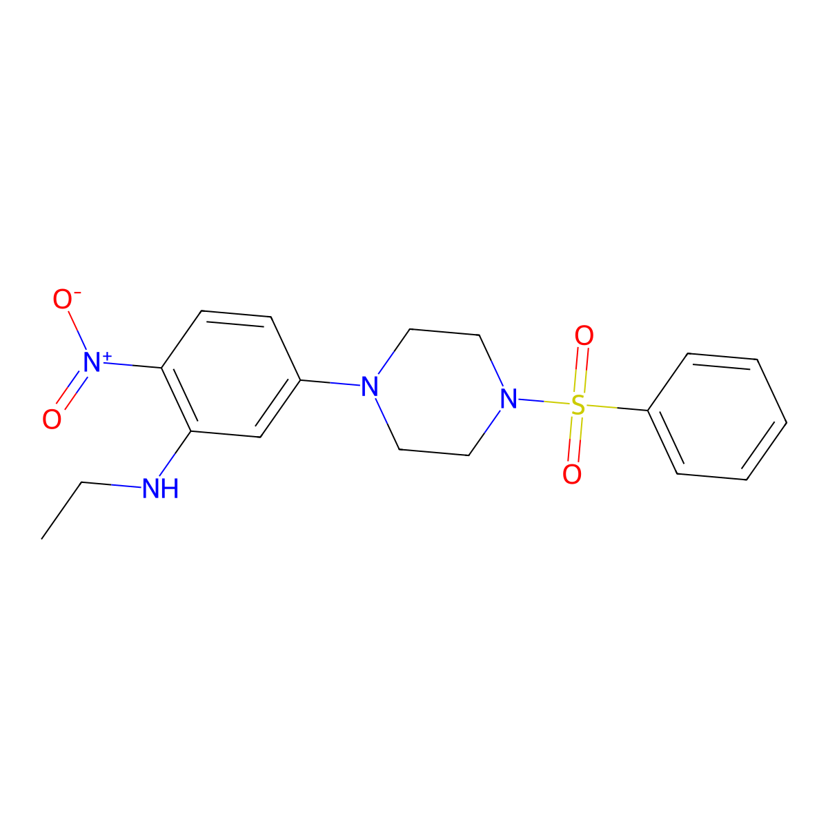 5-[4-(benzenesulfonyl)piperazin-1-yl]-N-ethyl-2-nitroaniline molecular structure, CAS 662163-75-9