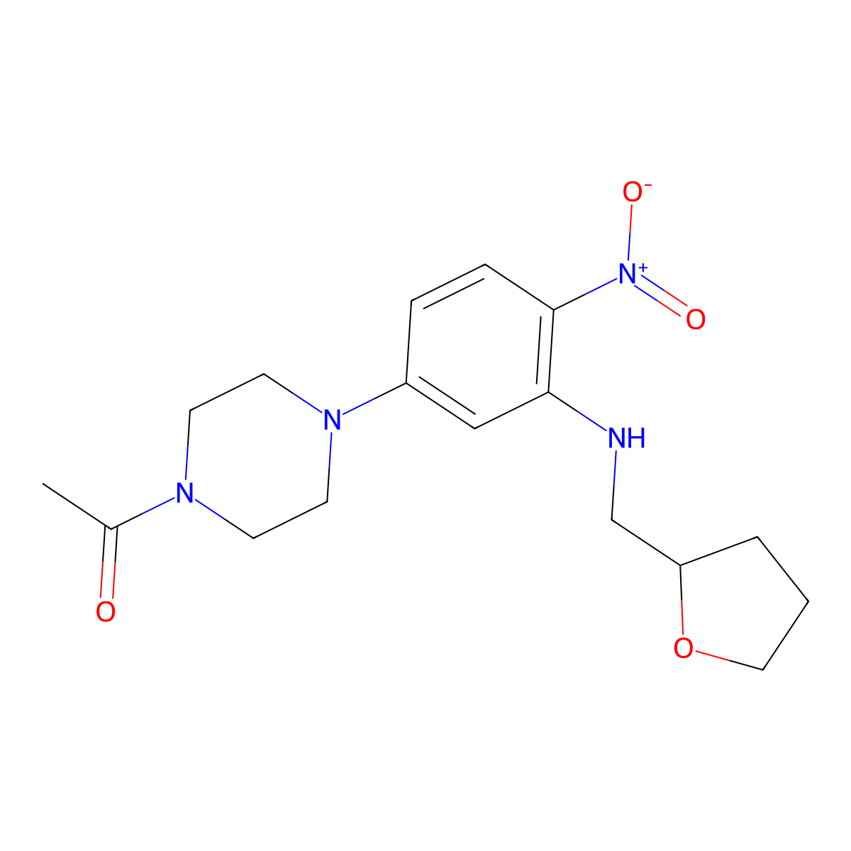 1-(4-{4-Nitro-3-[(tetrahydrofuran-2-ylmethyl)amino]phenyl}piperazin-1-yl)ethanone molecular structure, CAS 662163-93-1