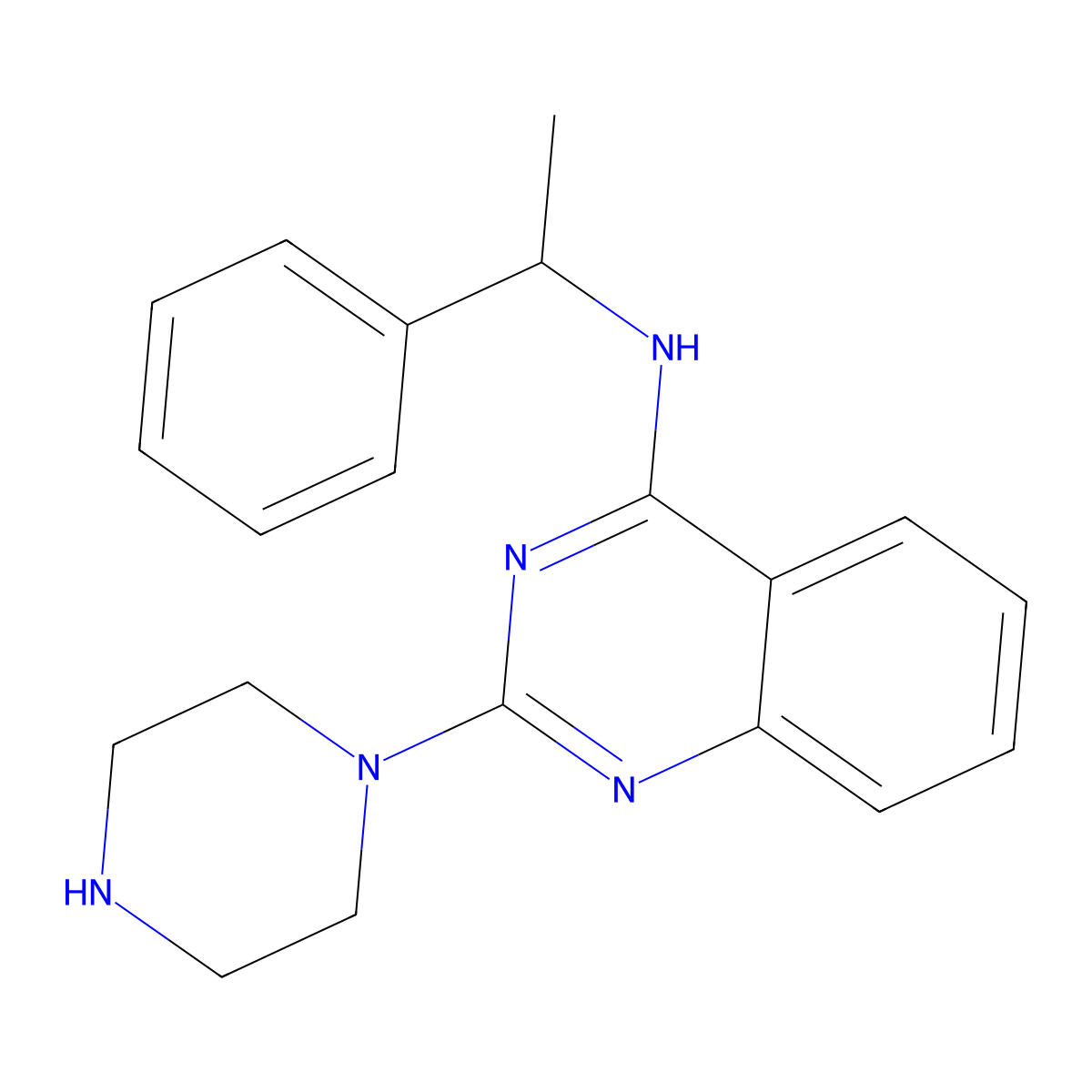 N-(1-phenylethyl)-2-(piperazin-1-yl)quinazolin-4-amine molecular structure, CAS 662164-09-2
