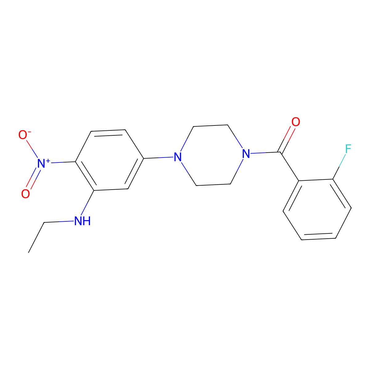 [4-[3-(Ethylamino)-4-nitrophenyl]piperazin-1-yl]-(2-fluorophenyl)methanone molecular structure, CAS 662164-16-1