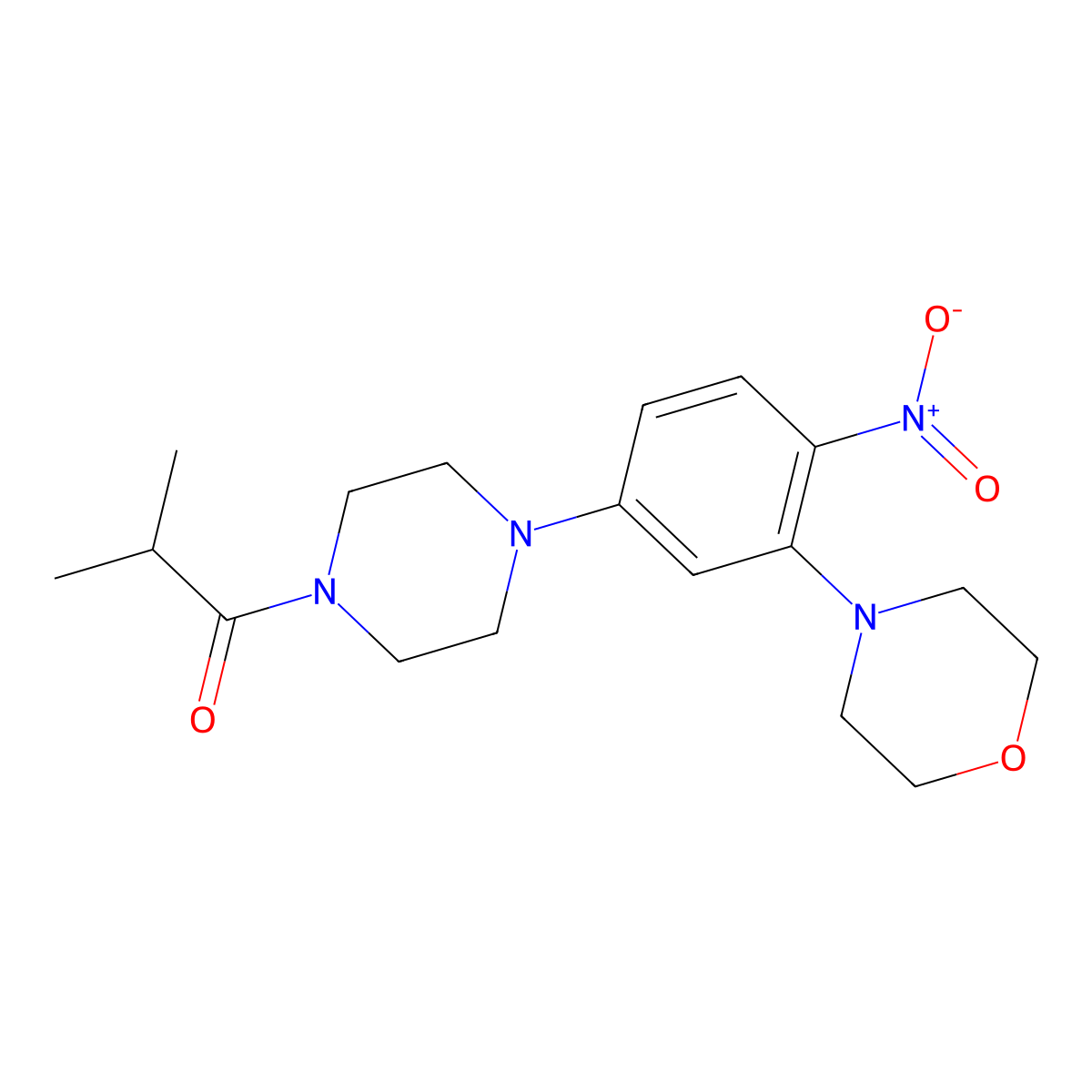 2-Methyl-1-[4-(3-morpholin-4-yl-4-nitrophenyl)piperazin-1-yl]propan-1-one molecular structure, CAS 662164-18-3