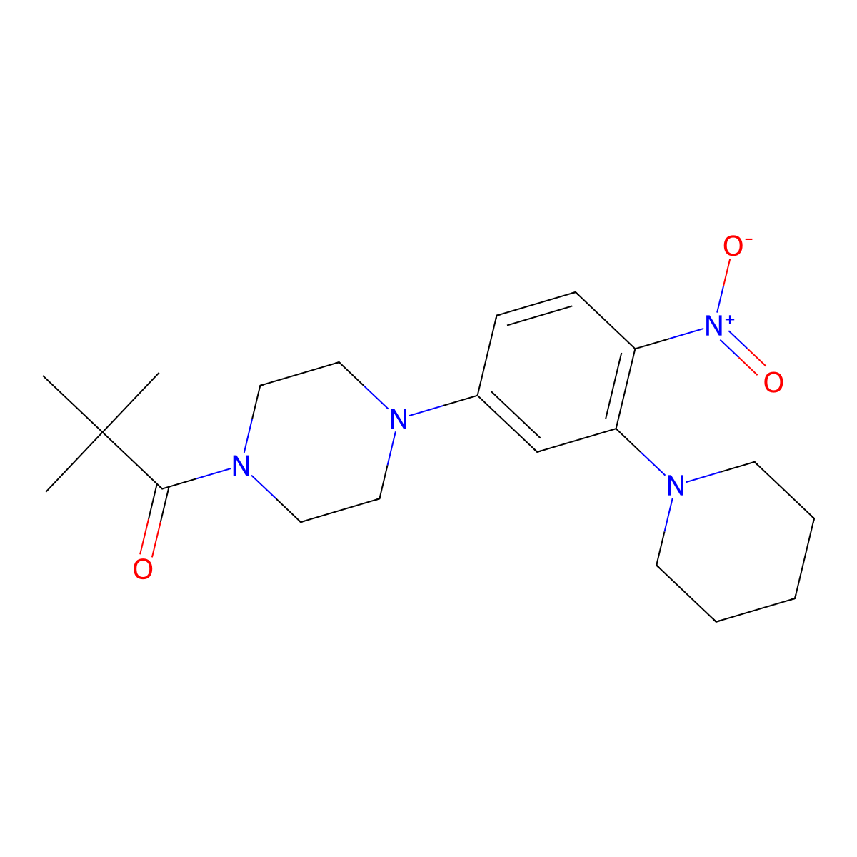 2,2-Dimethyl-1-[4-(4-nitro-3-piperidin-1-ylphenyl)piperazin-1-yl]propan-1-one molecular structure, CAS 662164-19-4