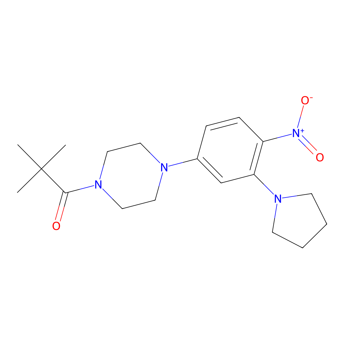 2,2-Dimethyl-1-[4-(4-nitro-3-pyrrolidin-1-ylphenyl)piperazin-1-yl]propan-1-one molecular structure, CAS 662164-20-7