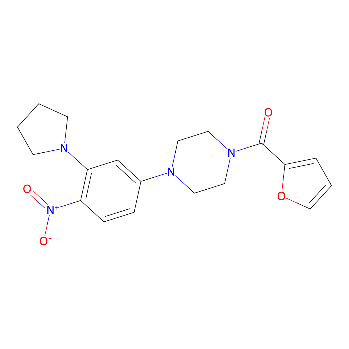 Furan-2-yl-[4-(4-nitro-3-pyrrolidin-1-ylphenyl)piperazin-1-yl]methanone molecular structure, CAS 662164-24-1