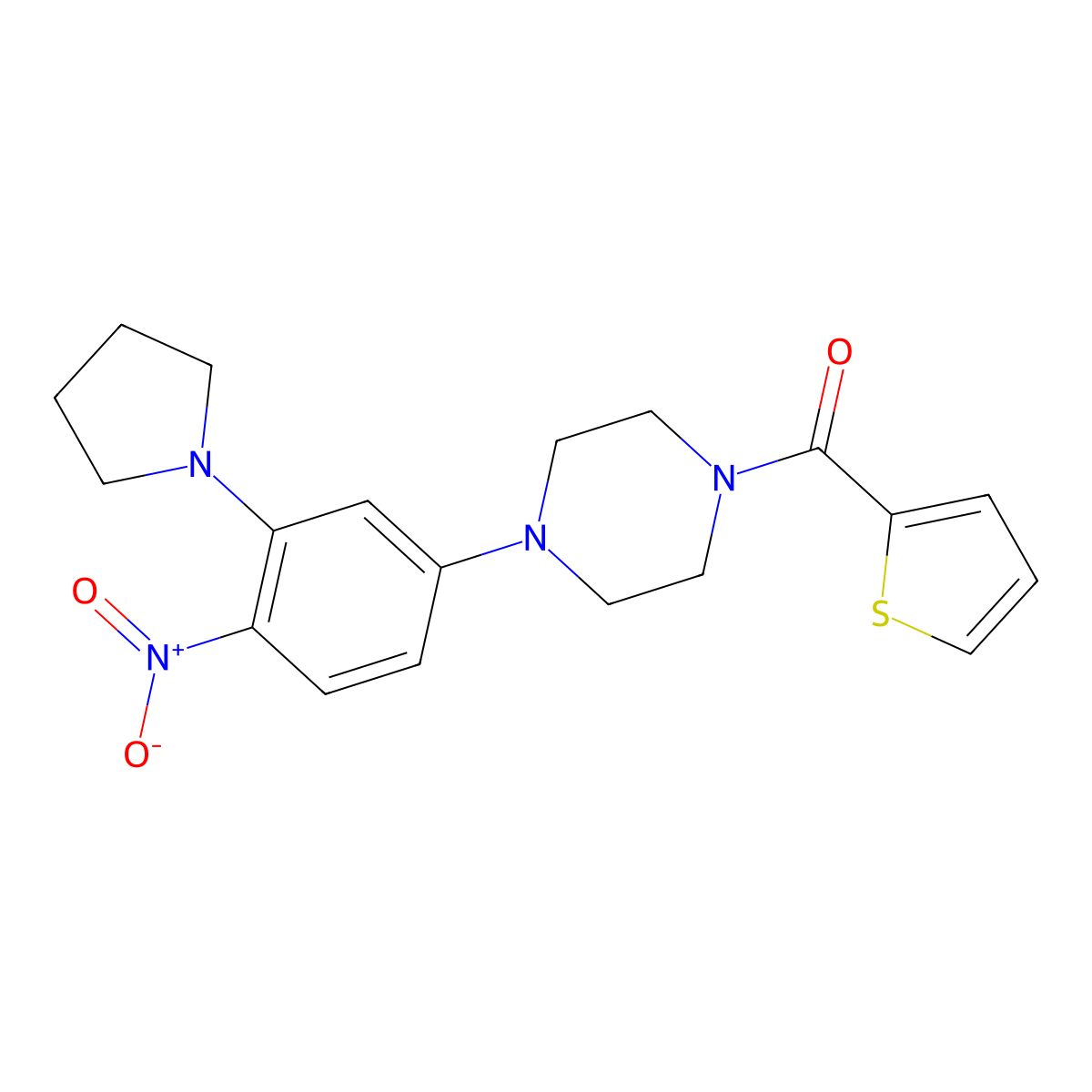 [4-(4-Nitro-3-pyrrolidin-1-ylphenyl)piperazin-1-yl]-thiophen-2-ylmethanone molecular structure, CAS 662164-25-2