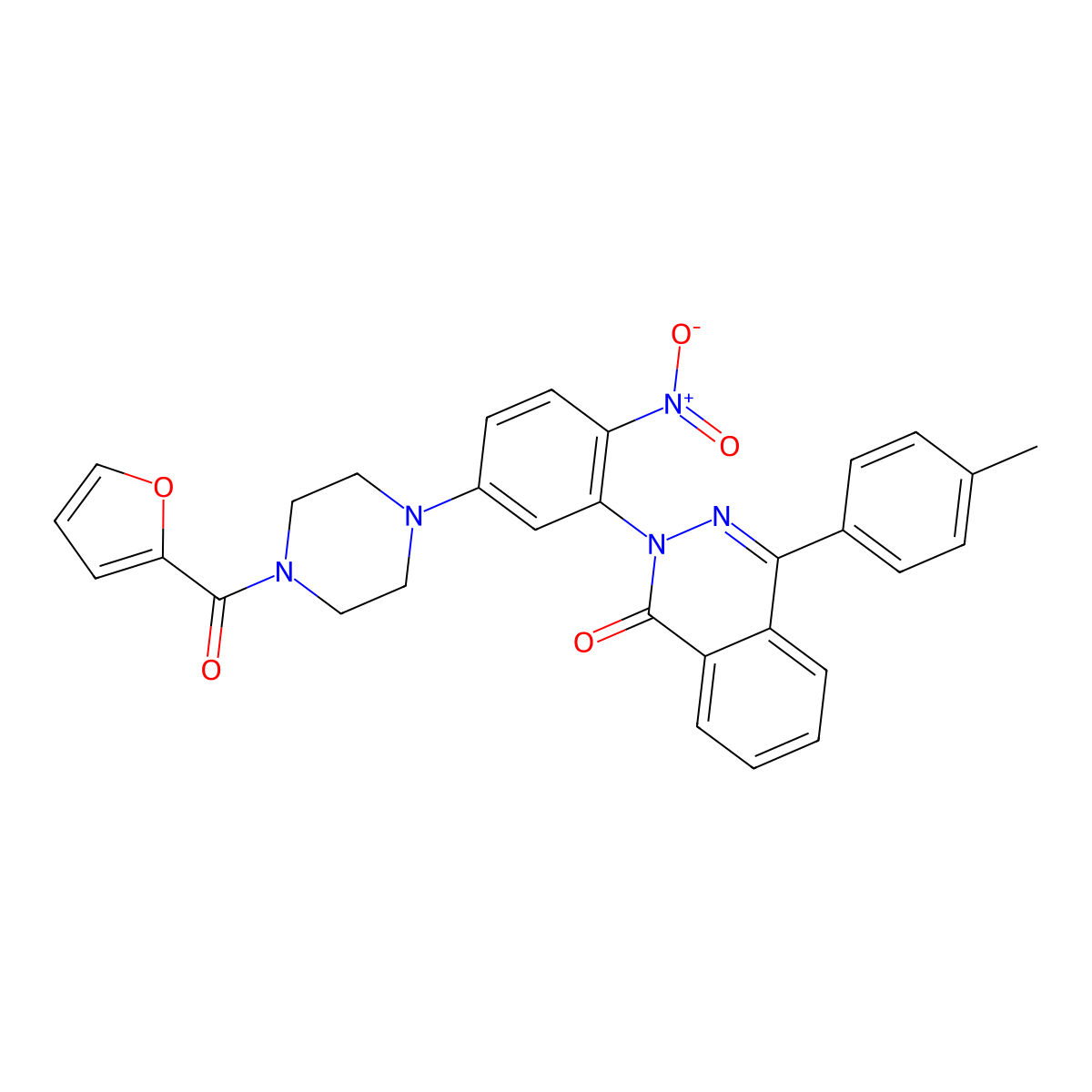 2-[5-[4-(Furan-2-carbonyl)piperazin-1-yl]-2-nitrophenyl]-4-(4-methylphenyl)phthalazin-1-one molecular structure, CAS 662164-27-4