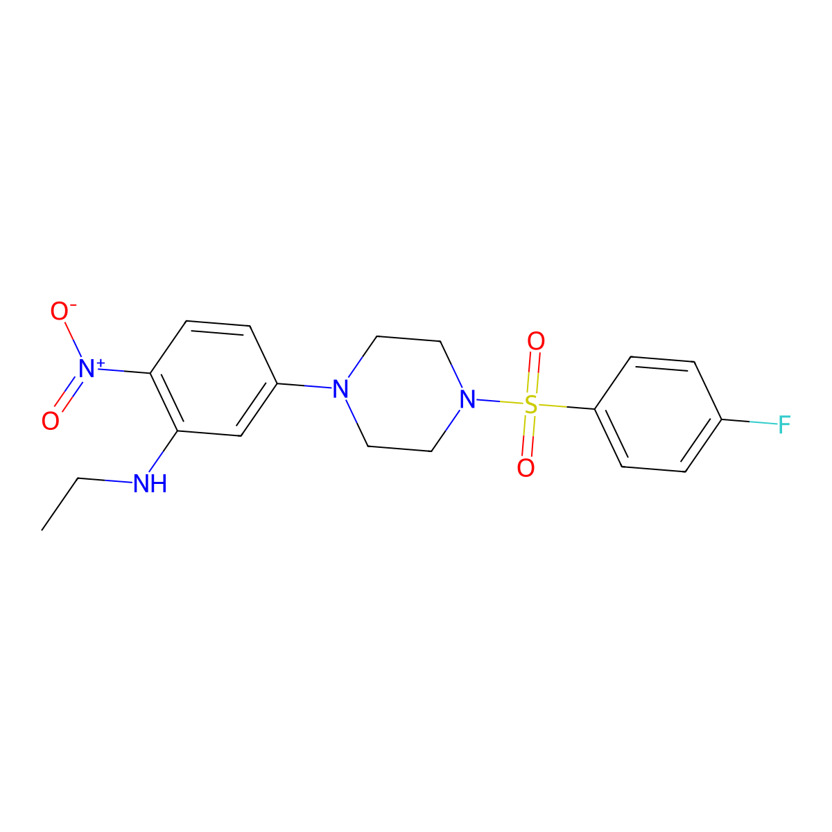 N-ethyl-5-[4-(4-fluorophenyl)sulfonylpiperazin-1-yl]-2-nitroaniline molecular structure, CAS 662164-41-2