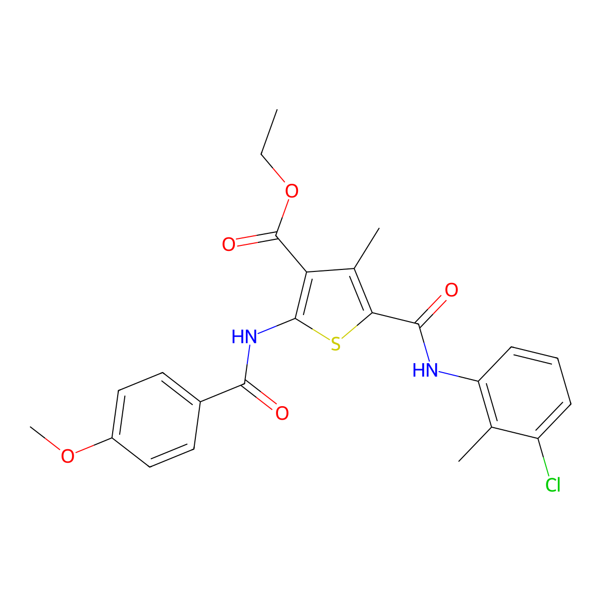 Ethyl 5-[(3-chloro-2-methylphenyl)carbamoyl]-2-[(4-methoxybenzoyl)amino]-4-methylthiophene-3-carboxylate molecular structure, CAS 6623-03-6