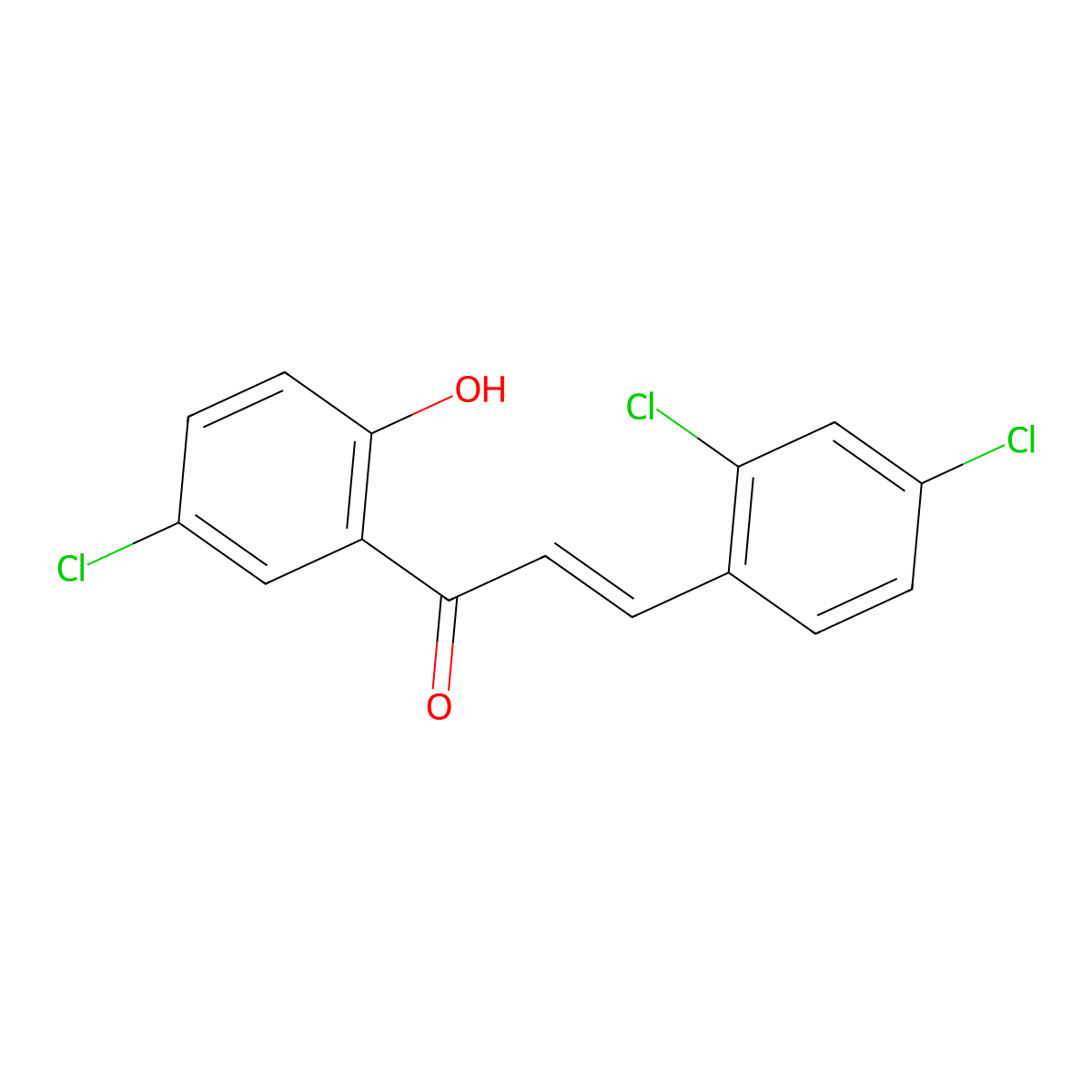 (2E)-1-(5-chloro-2-hydroxyphenyl)-3-(2,4-dichlorophenyl)prop-2-en-1-one molecular structure, CAS 6623-08-1