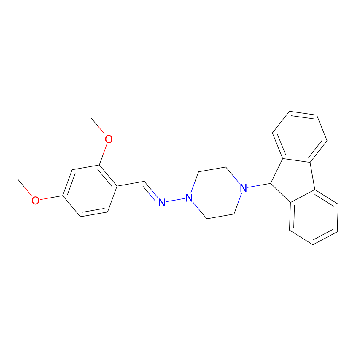 1-(2,4-dimethoxyphenyl)-N-[4-(9H-fluoren-9-yl)piperazin-1-yl]methanimine molecular structure, CAS 6623-61-6