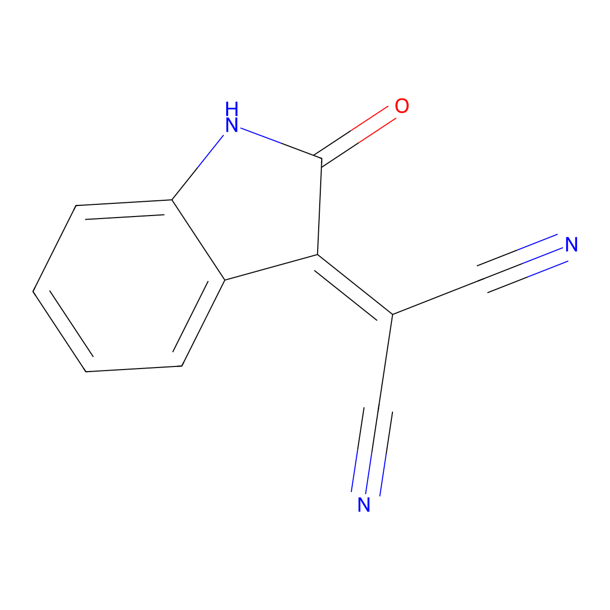 2-(2-Oxoindolin-3-ylidene)malononitrile molecular structure, CAS 6623-89-8