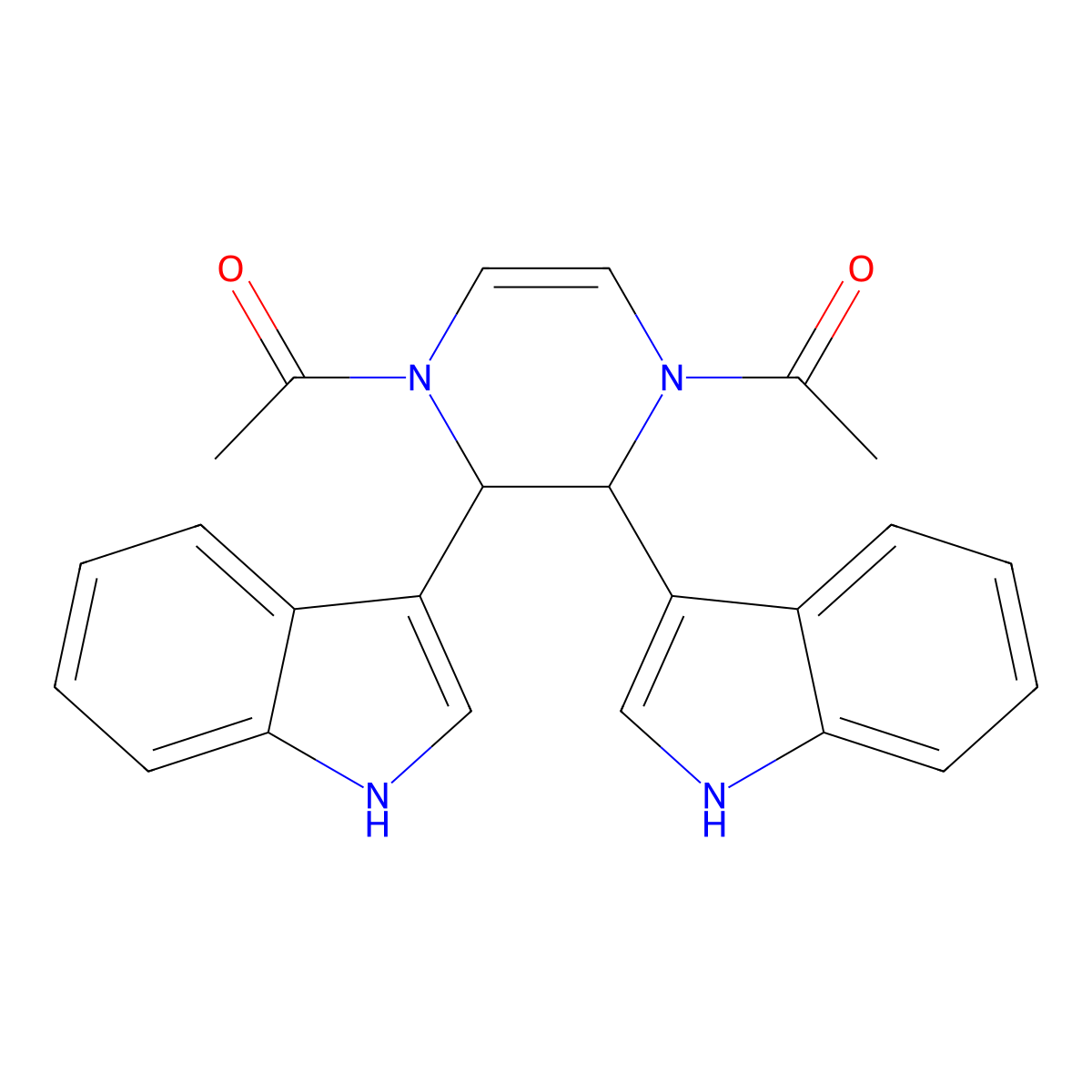 1-[4-acetyl-2,3-bis(1H-indol-3-yl)-2,3-dihydropyrazin-1-yl]ethanone molecular structure, CAS 66248-05-3