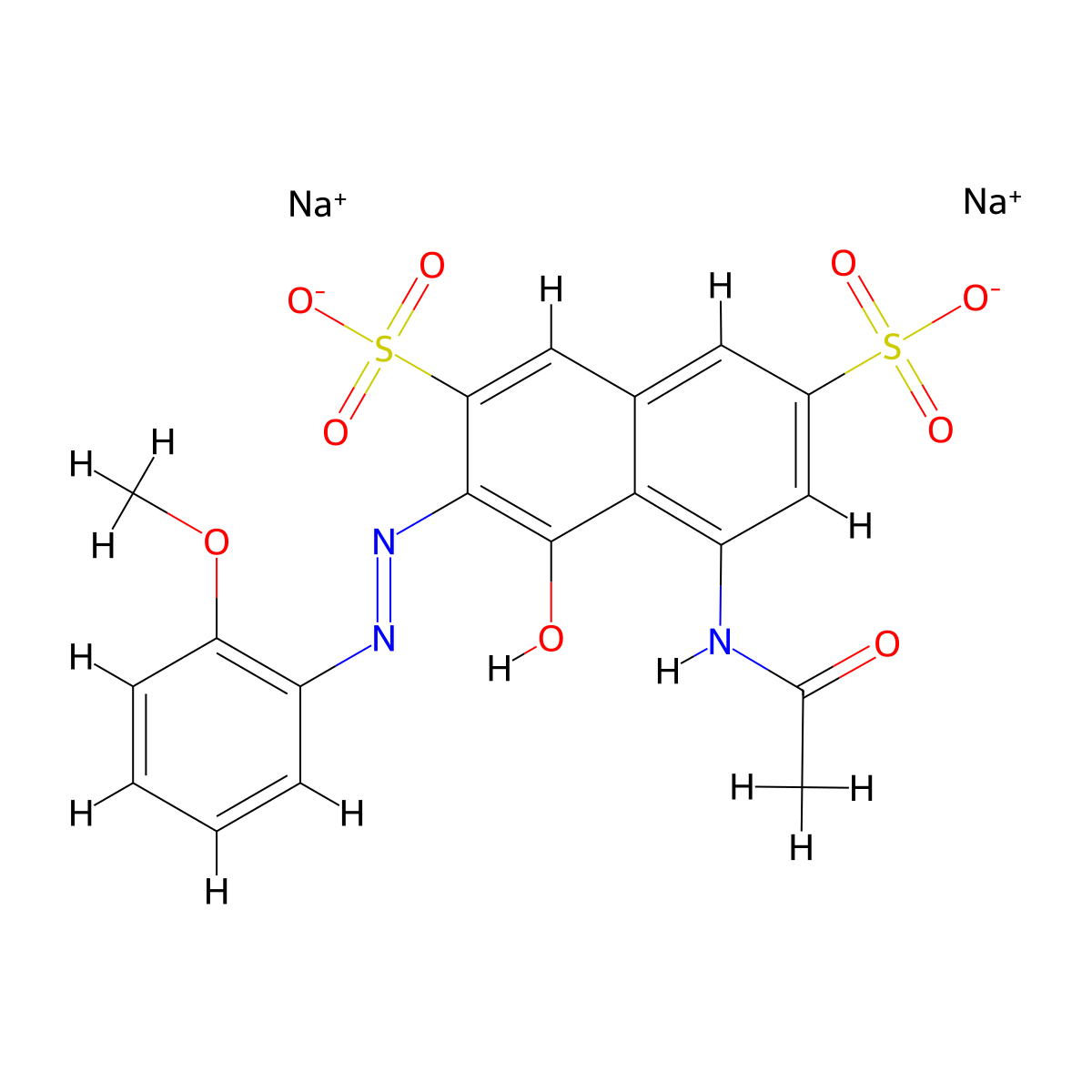2,7-Naphthalenedisulfonic acid, 5-(acetylamino)-4-hydroxy-3-[2-(2-methoxyphenyl)diazenyl]-, sodium salt (1:2) molecular structure, CAS 6625-46-3