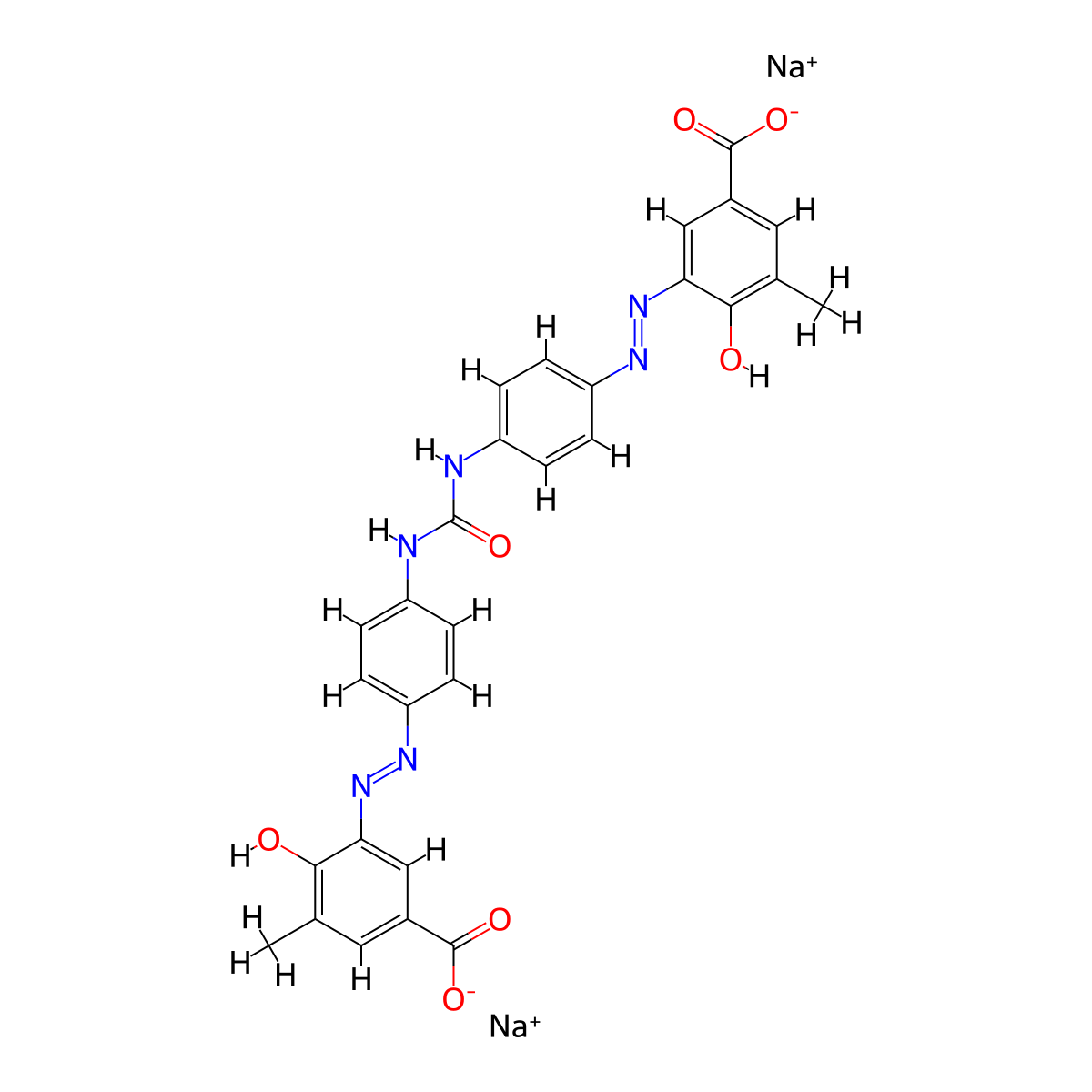 Benzoic acid, 3,3'-[carbonylbis(imino-4,1-phenyleneazo)]bis[6-hydroxy-5-methyl-, sodium salt (1:2) molecular structure, CAS 66256-74-4