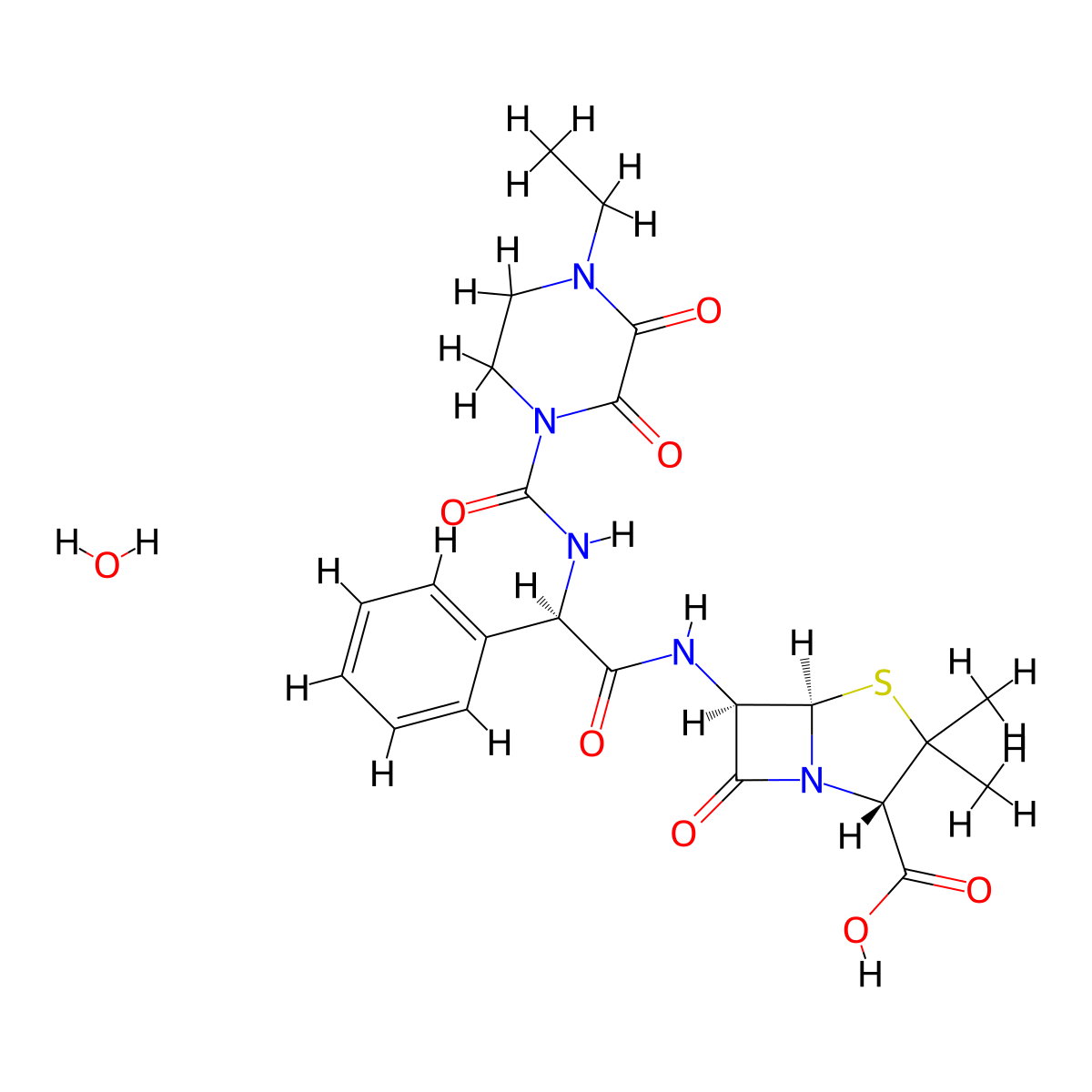 Piperacillin monohydrate molecular structure, CAS 66258-76-2