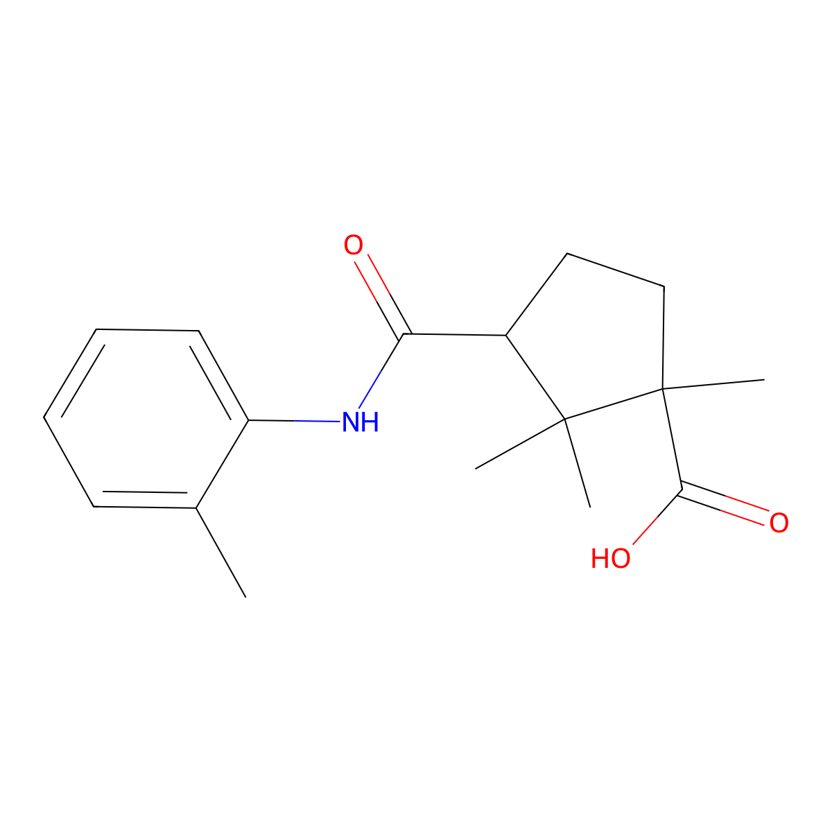 1,2,2-Trimethyl-3-[(2-methylphenyl)carbamoyl]cyclopentanecarboxylic acid molecular structure, CAS 6626-16-0