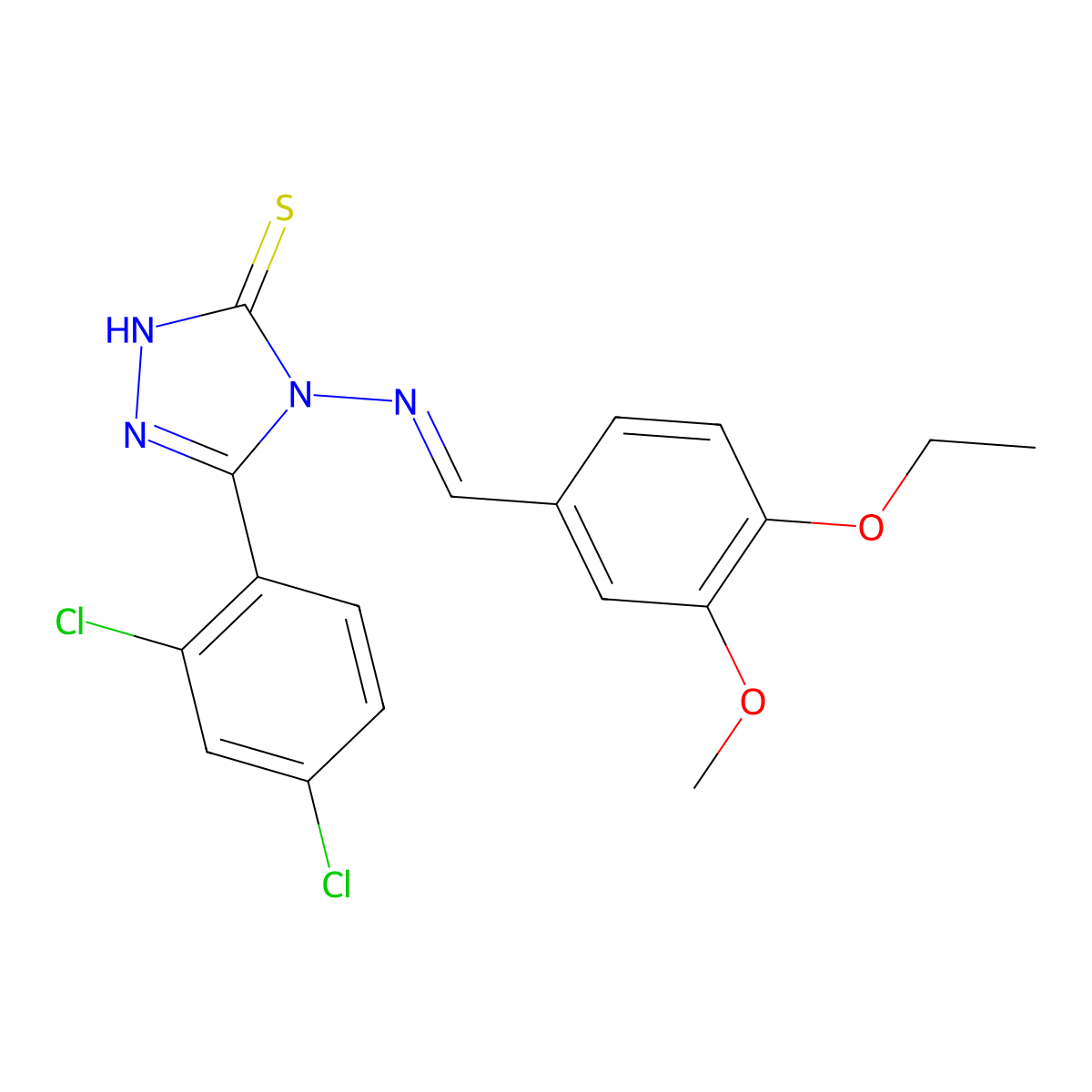 3-(2,4-dichlorophenyl)-4-[(4-ethoxy-3-methoxyphenyl)methylideneamino]-1H-1,2,4-triazole-5-thione molecular structure, CAS 6628-85-9