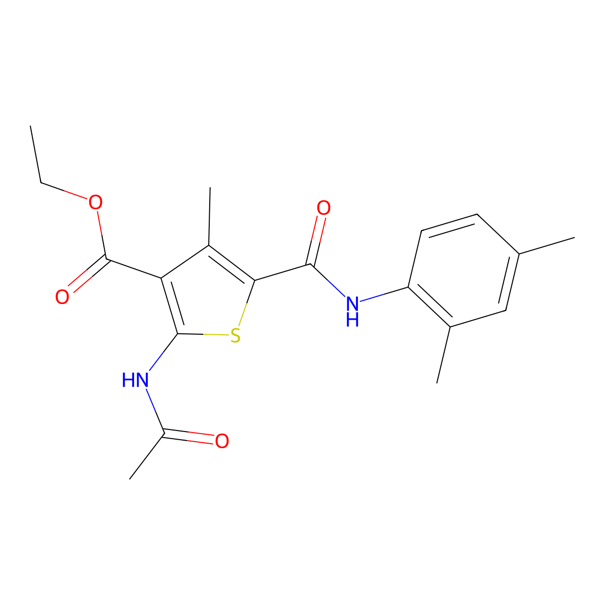 Ethyl 2-acetamido-5-[(2,4-dimethylphenyl)carbamoyl]-4-methylthiophene-3-carboxylate molecular structure, CAS 6628-95-1
